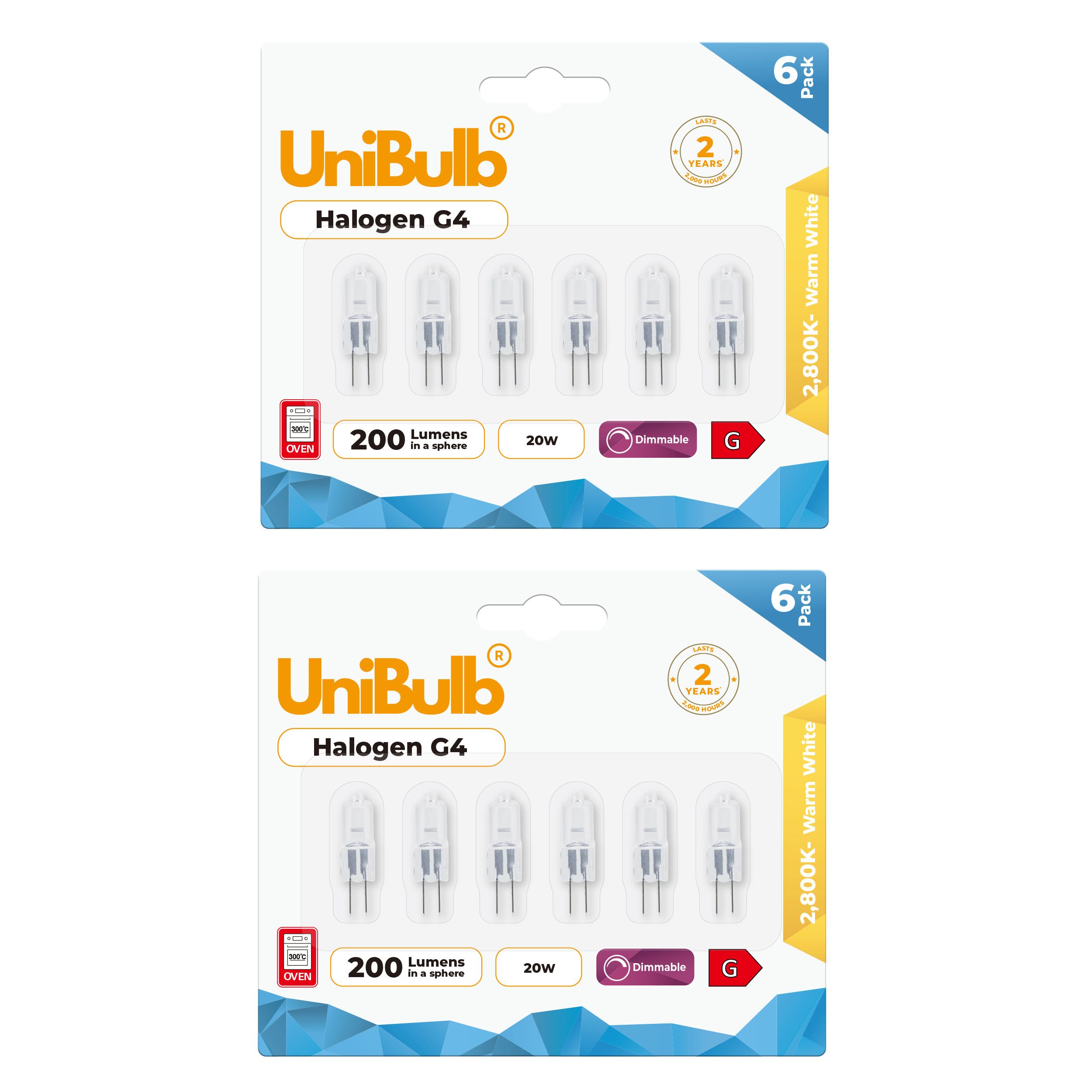 UniBulb 20W Halogen Dimmable Capsule G4 Light Bulb - Pack of 12