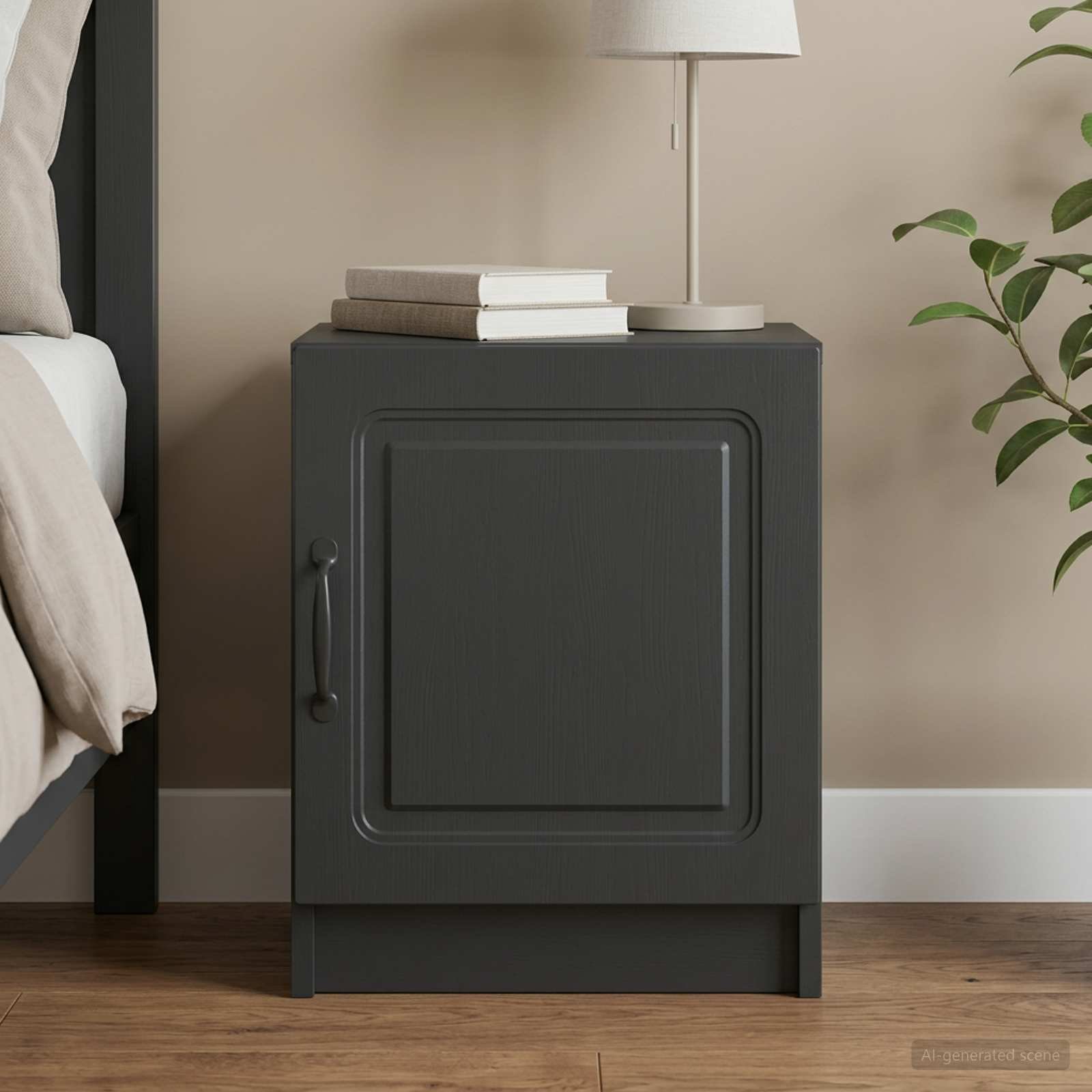 Walplus Engineered Wood Bedside Cabinet - Black - 43 x 34.5 x 47 cm