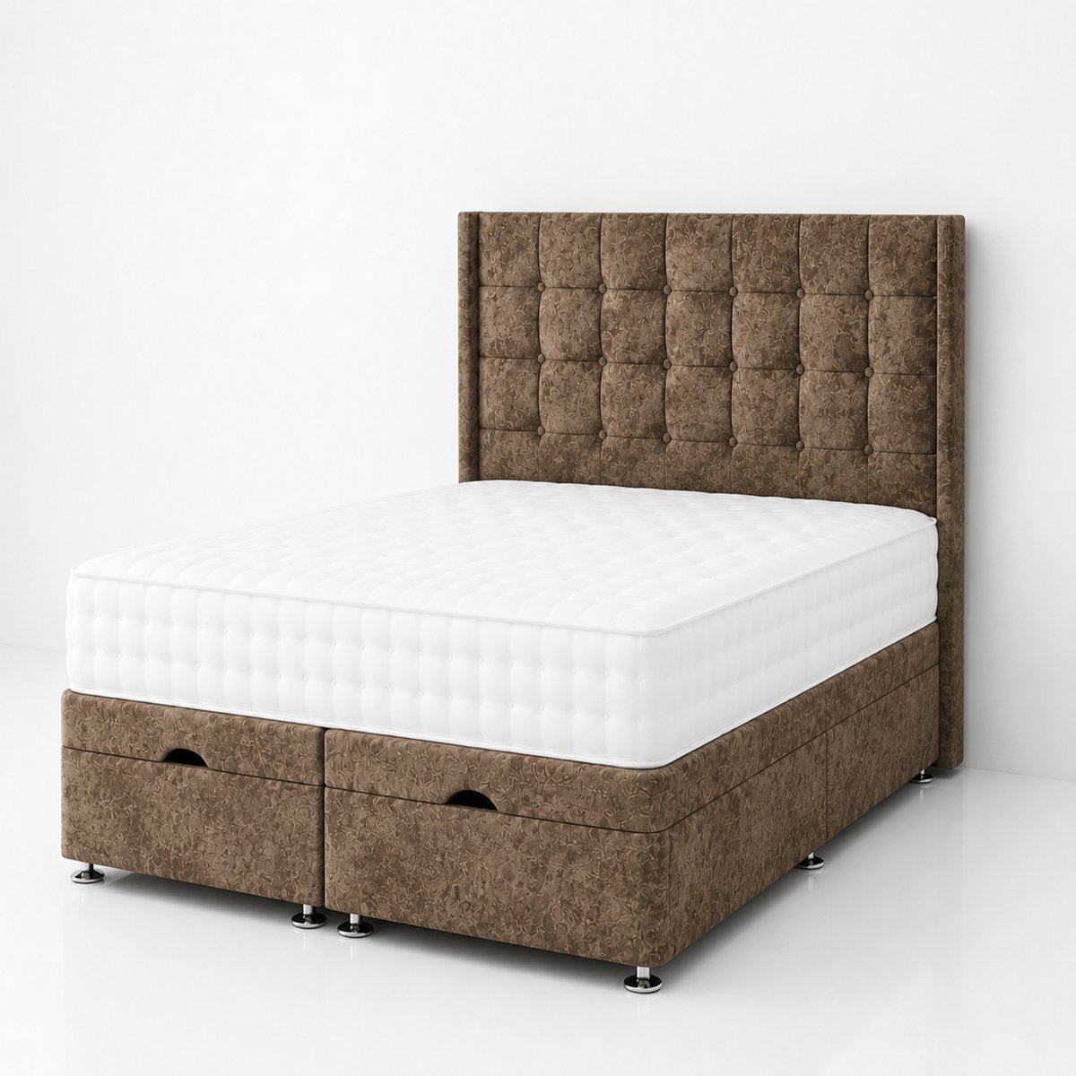 Comfy Deluxe Kai 4ft Small Double  Ottoman End Lift  Bed Set - Crush Truffle