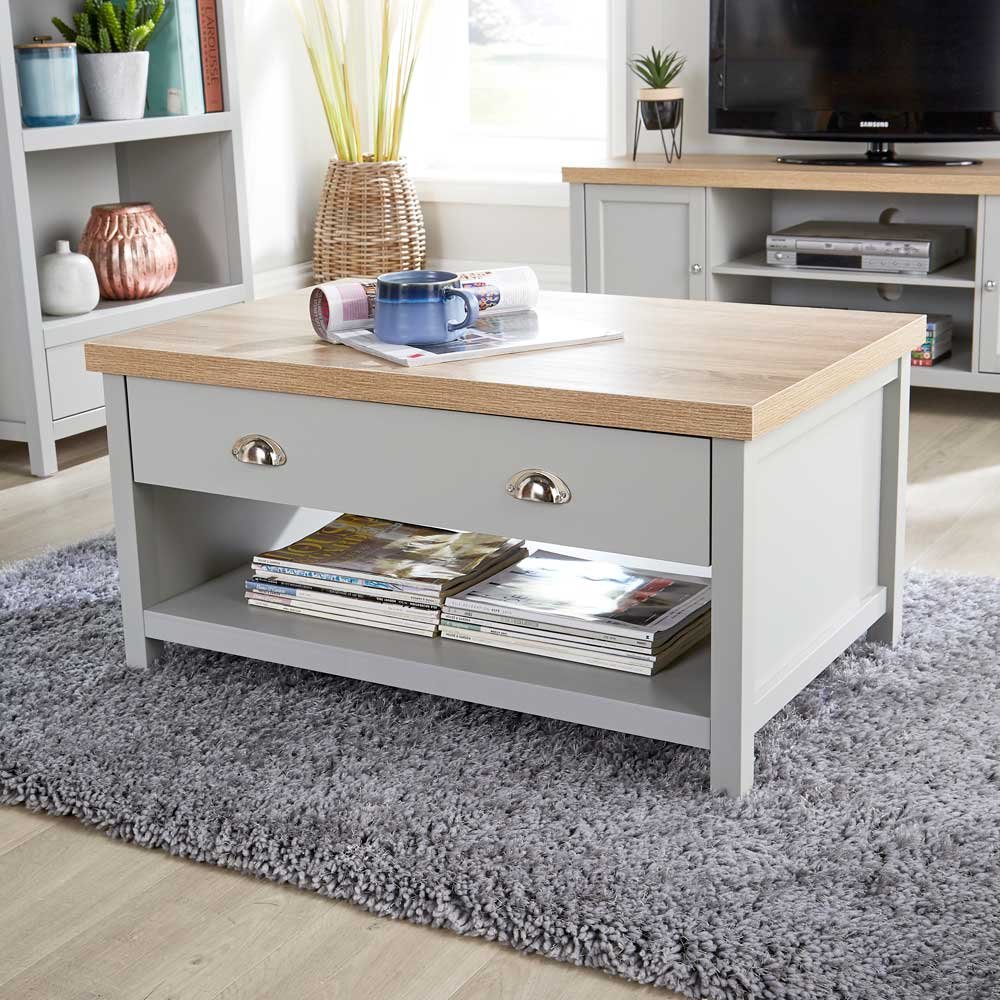Home Source Avon 2 Drawer Open Coffee Table - Grey