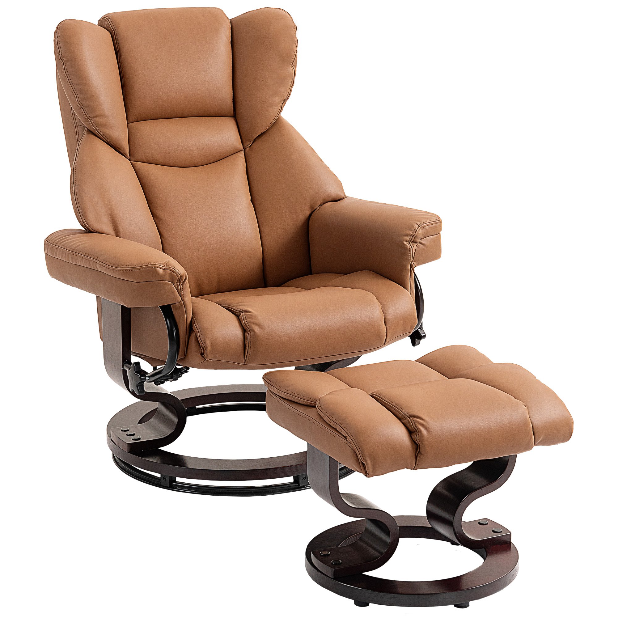 HOMCOM PU Leather Swivel Recliner Armchair with Footstool - Brown