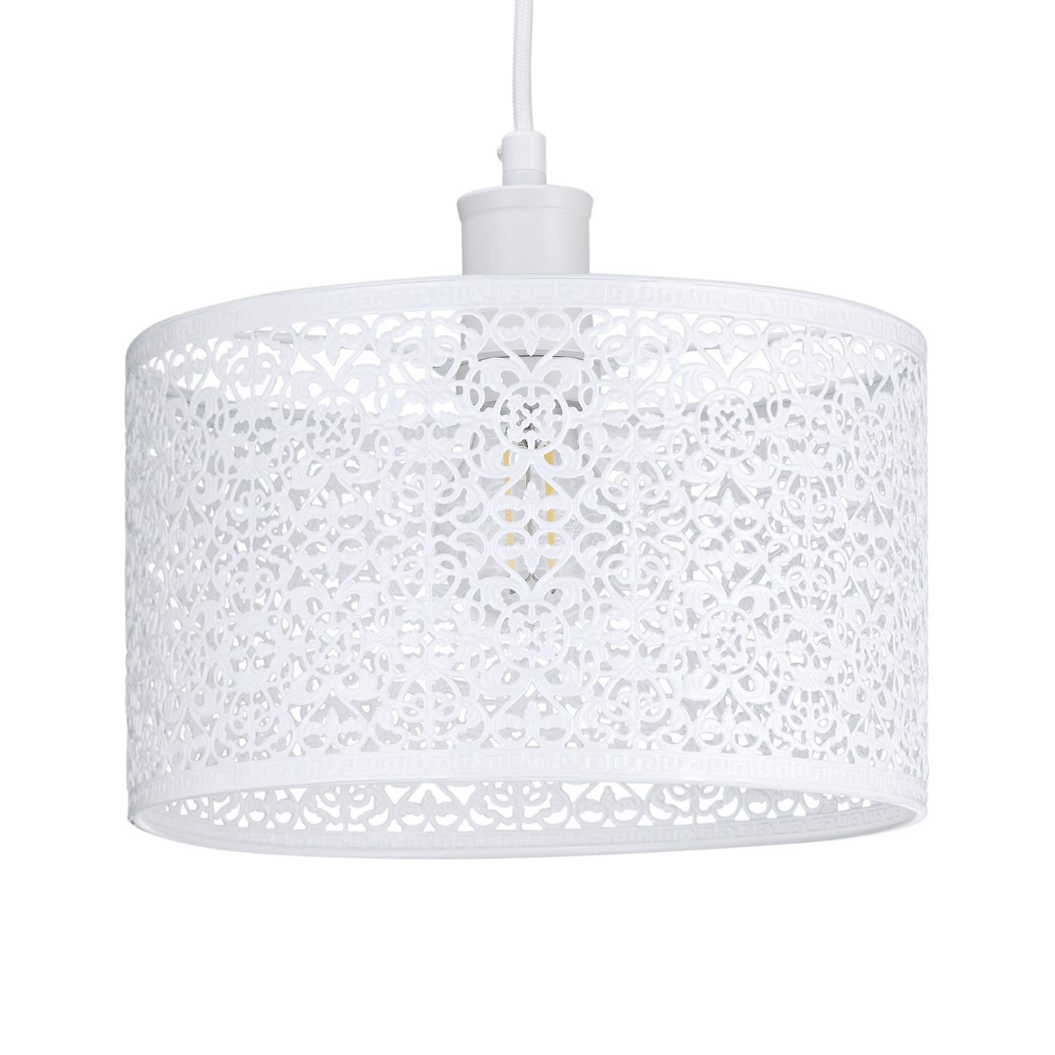 Happy Homewares White Ornate Moroccan Decorated Metal Pendant Shade - 25cm