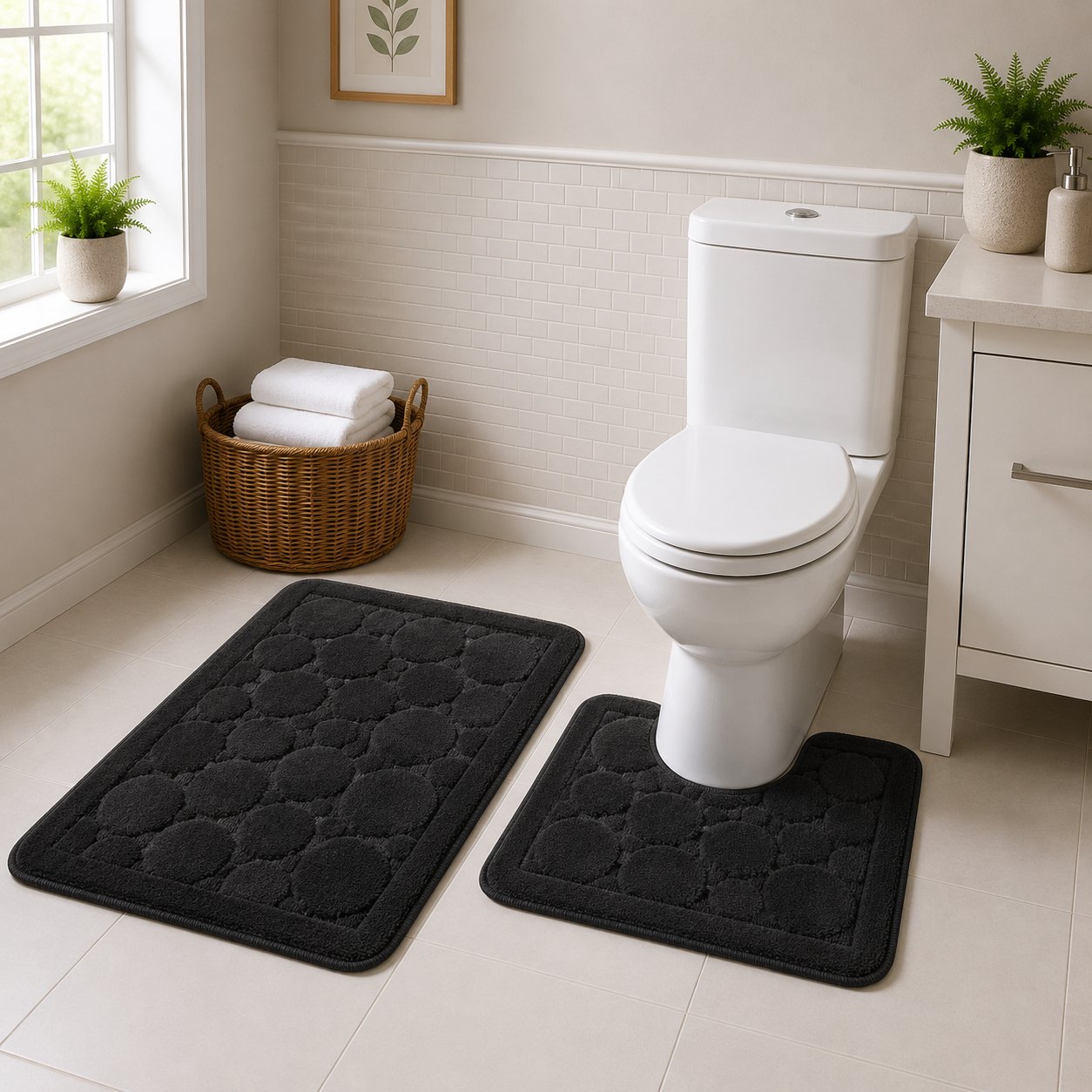 New Edge Blinds Cali Bath Mat & Pedestal Set - Black