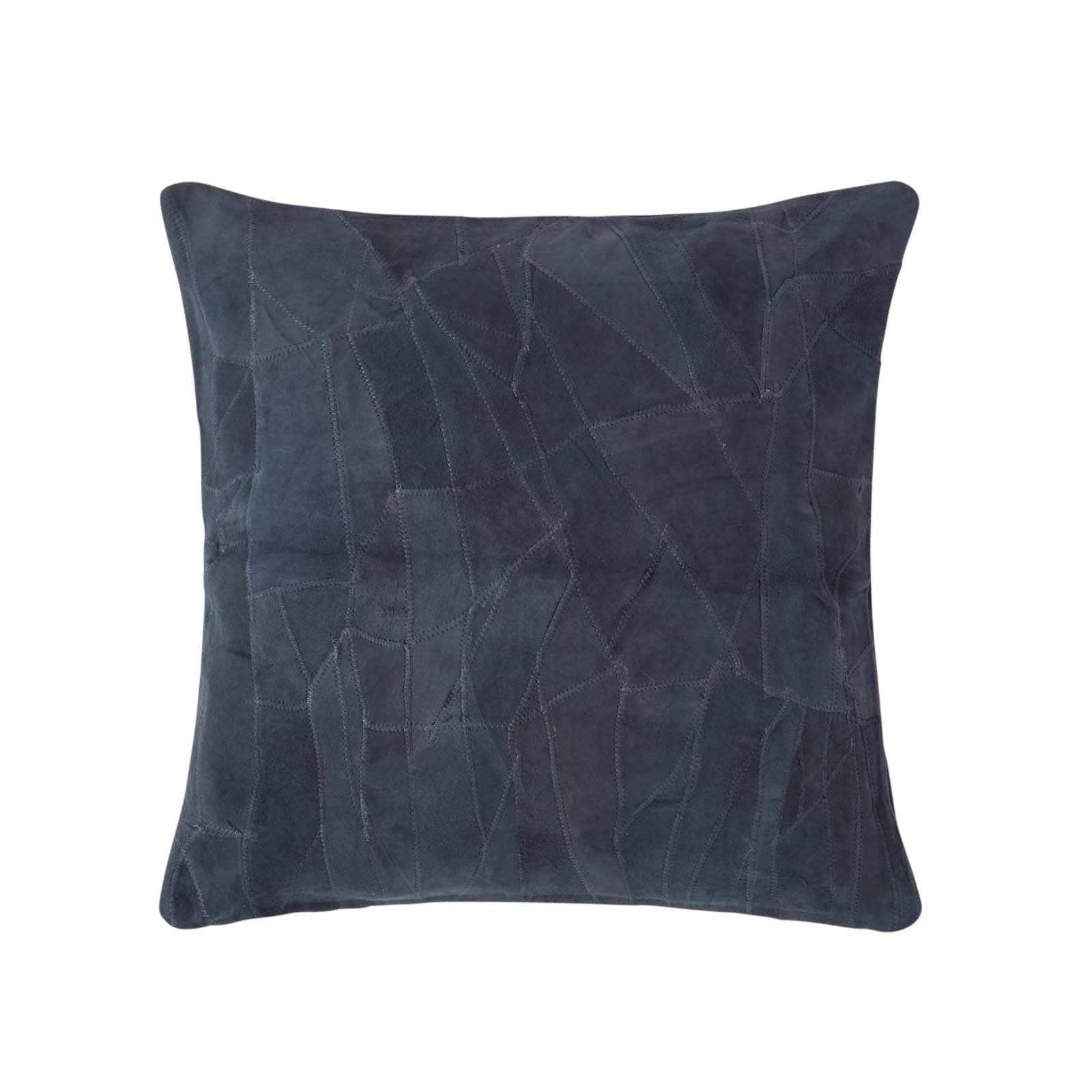 Homescapes Navy Leather & Suede Patchwork Filled Cushion - 45 x 45 cm