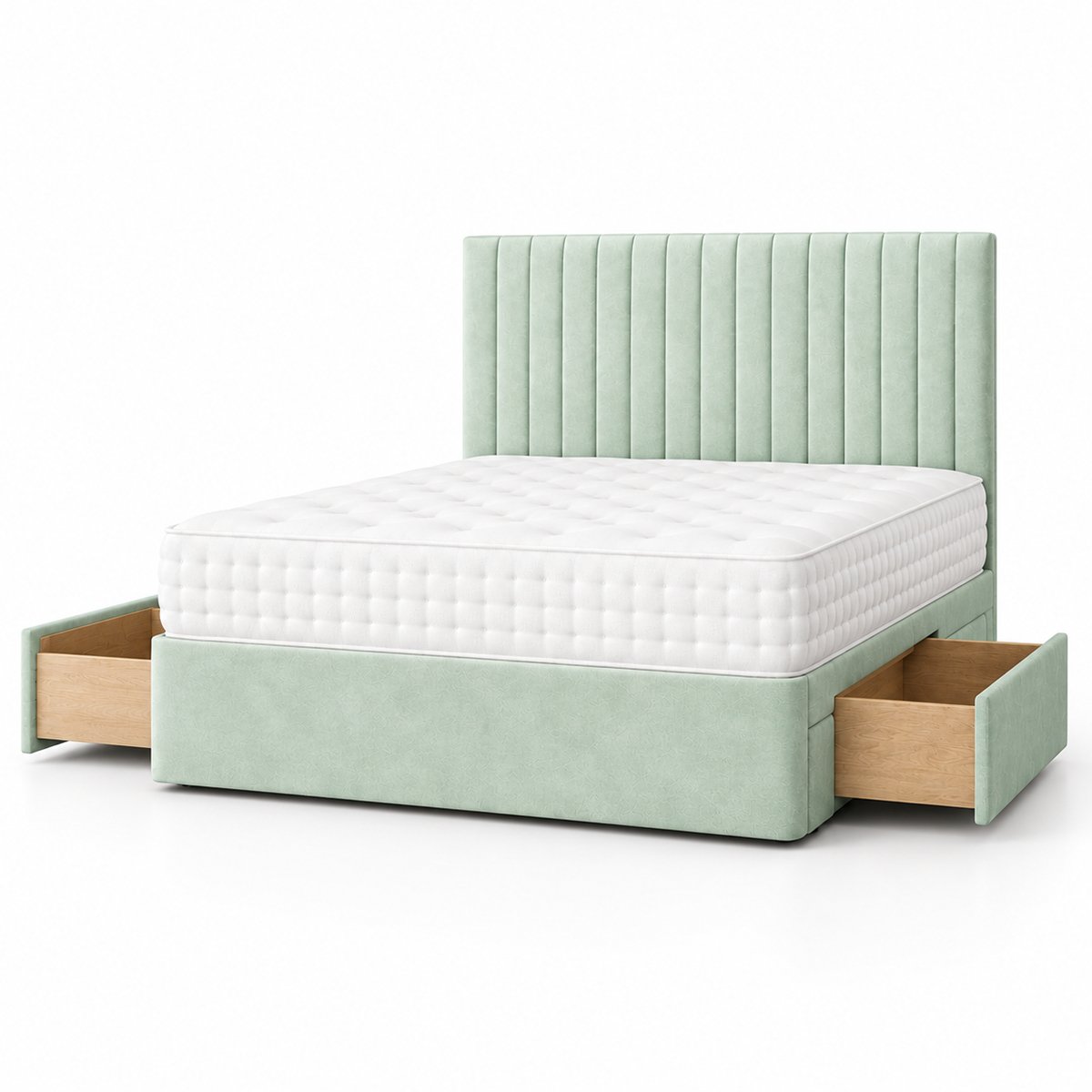 Comfy Deluxe 5ft King Size    2 Drawer Suede  Divan Bed Set -  Duck Egg