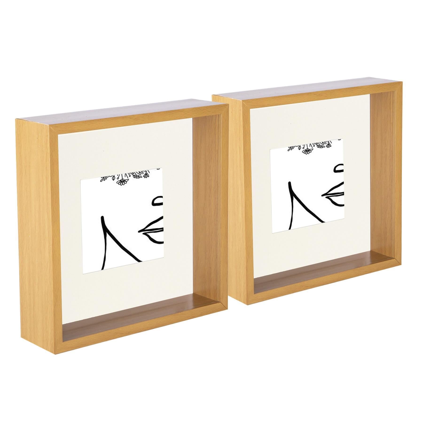 Nicola Spring 3D Deep Box Frames - 8 x 8" with Mount - Set of 2 - Light Wood