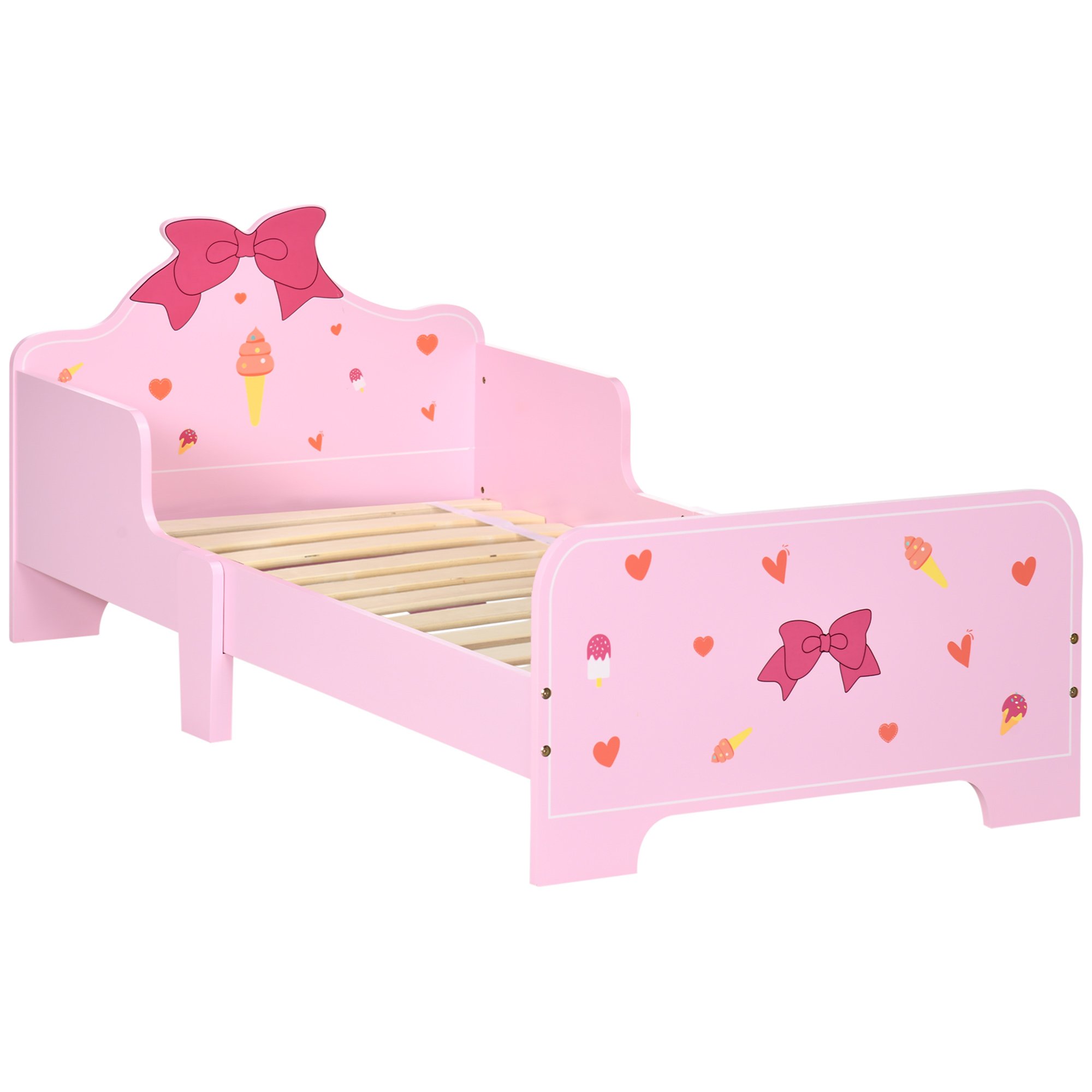 ZONEKIZ Bowknot Theme Wooden Kids Bed Frame - Pink