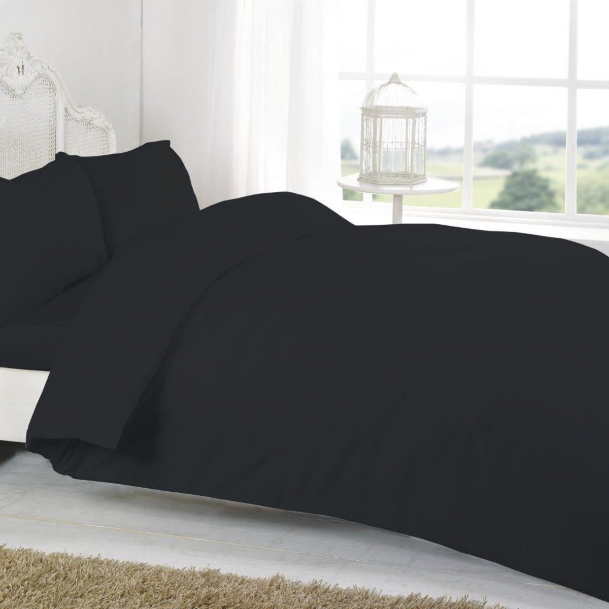 HomeSpace Direct T-200 Black Duvet Cover Set - Single