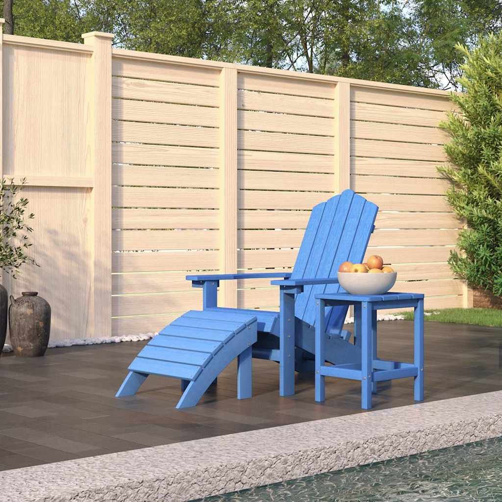 Walplus Iron Garden Adirondack Chair with Footstool and Table - Aqua Blue