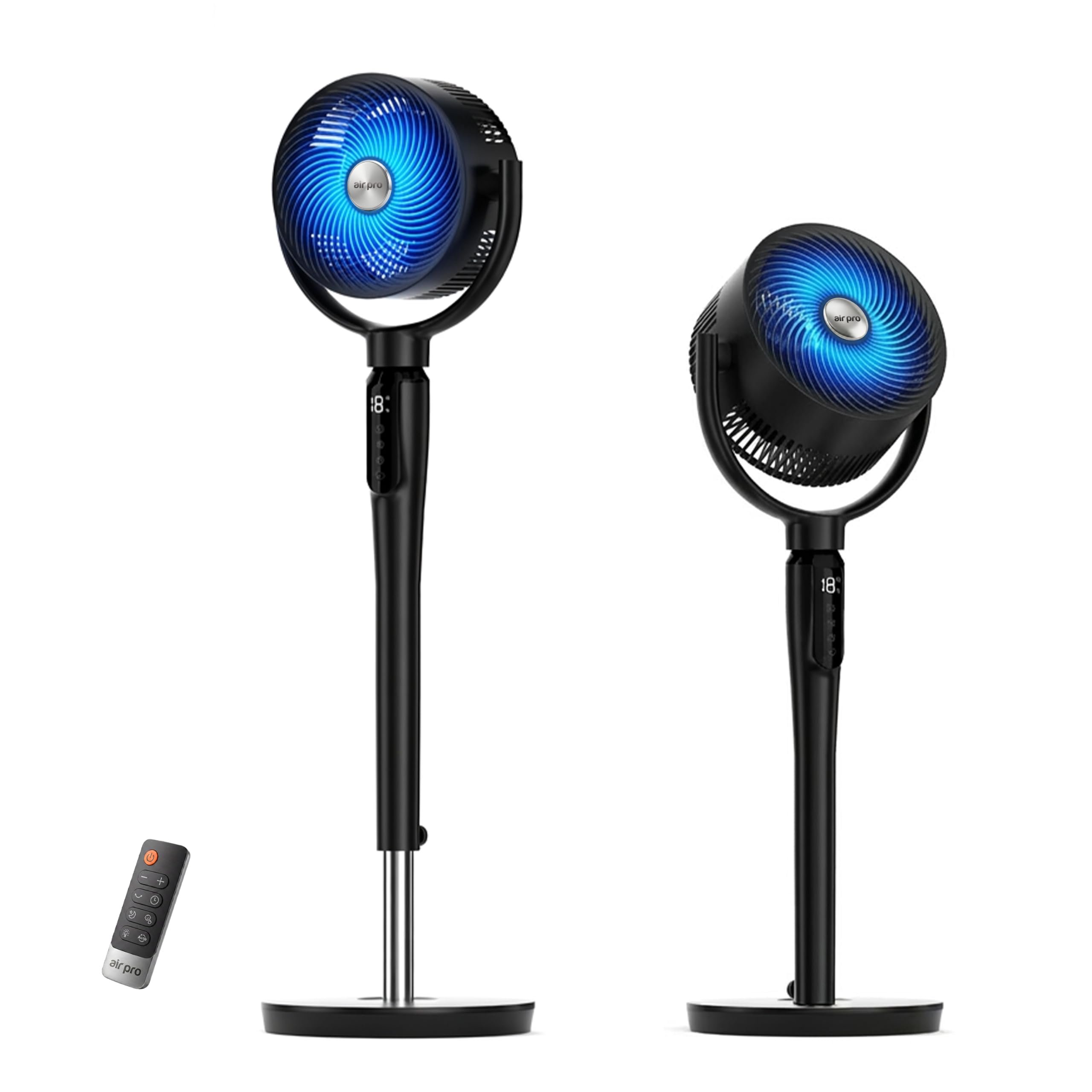 Air Pro 10in Standing Pedestal Fan with 8 Speeds & 12H Timer - Black