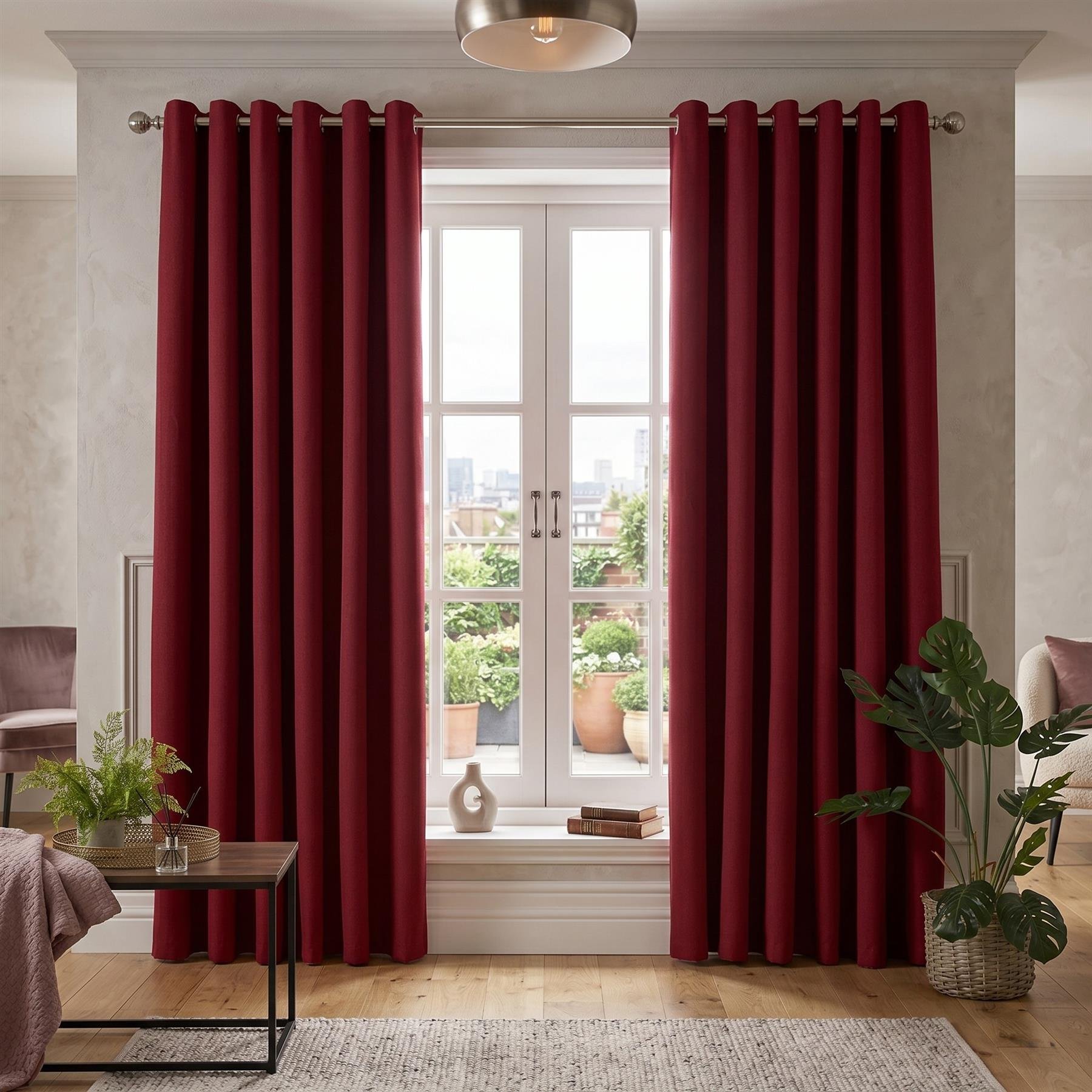Luxury Living Linen Look Blackout Eyelet Curtains 117cm x 137cm - Red