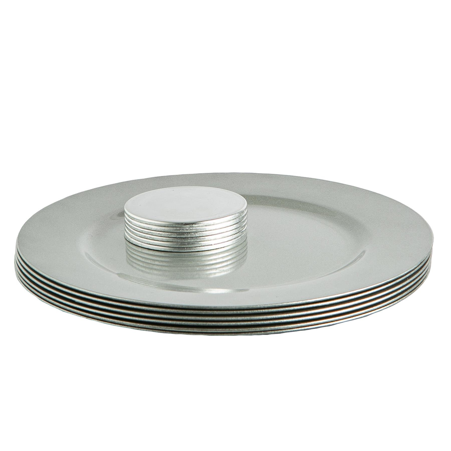 Argon Tableware 12 Piece Metallic Charger Plates Set - Silver