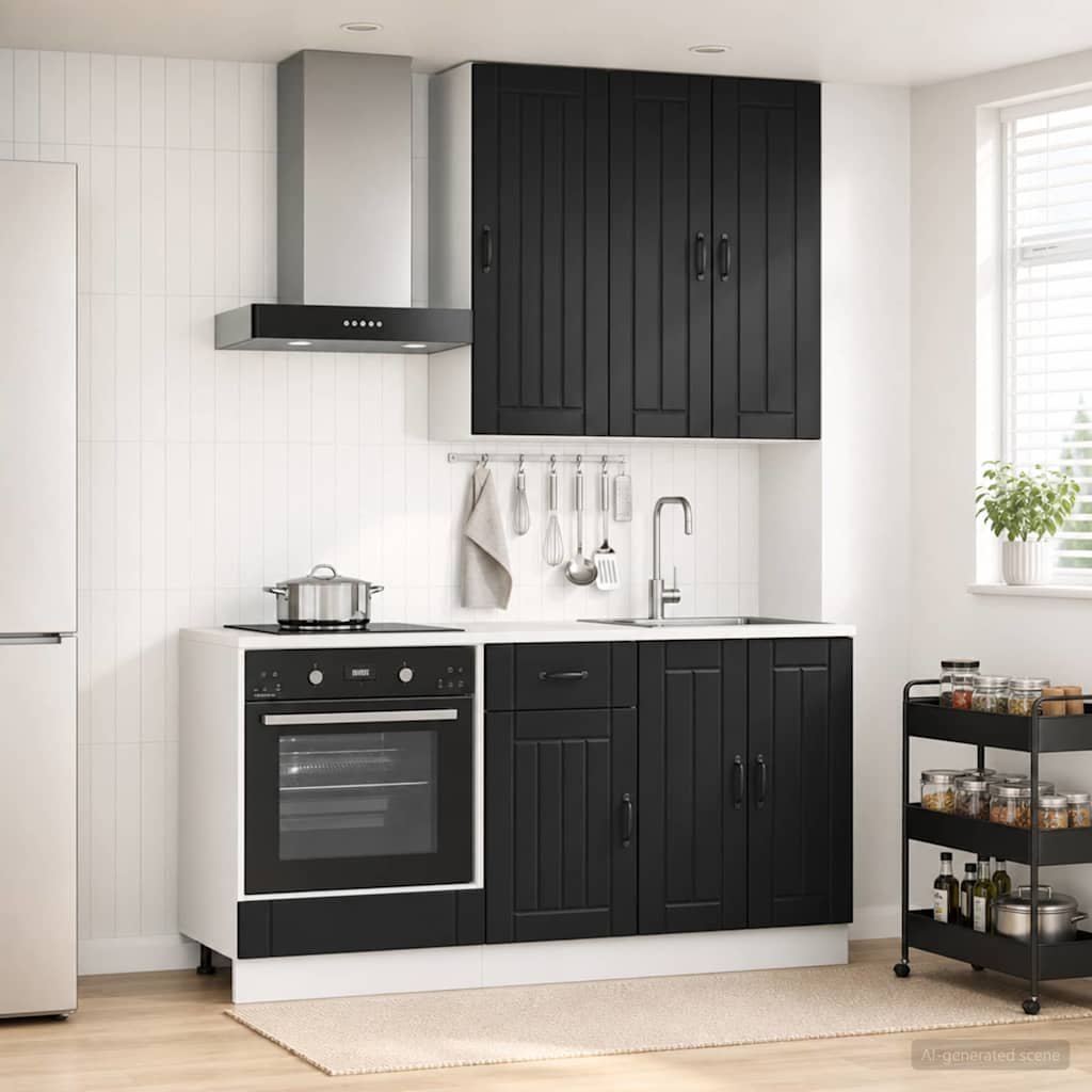 Walplus 5 Piece Engineered Wood Kitchen Unit Set - Black