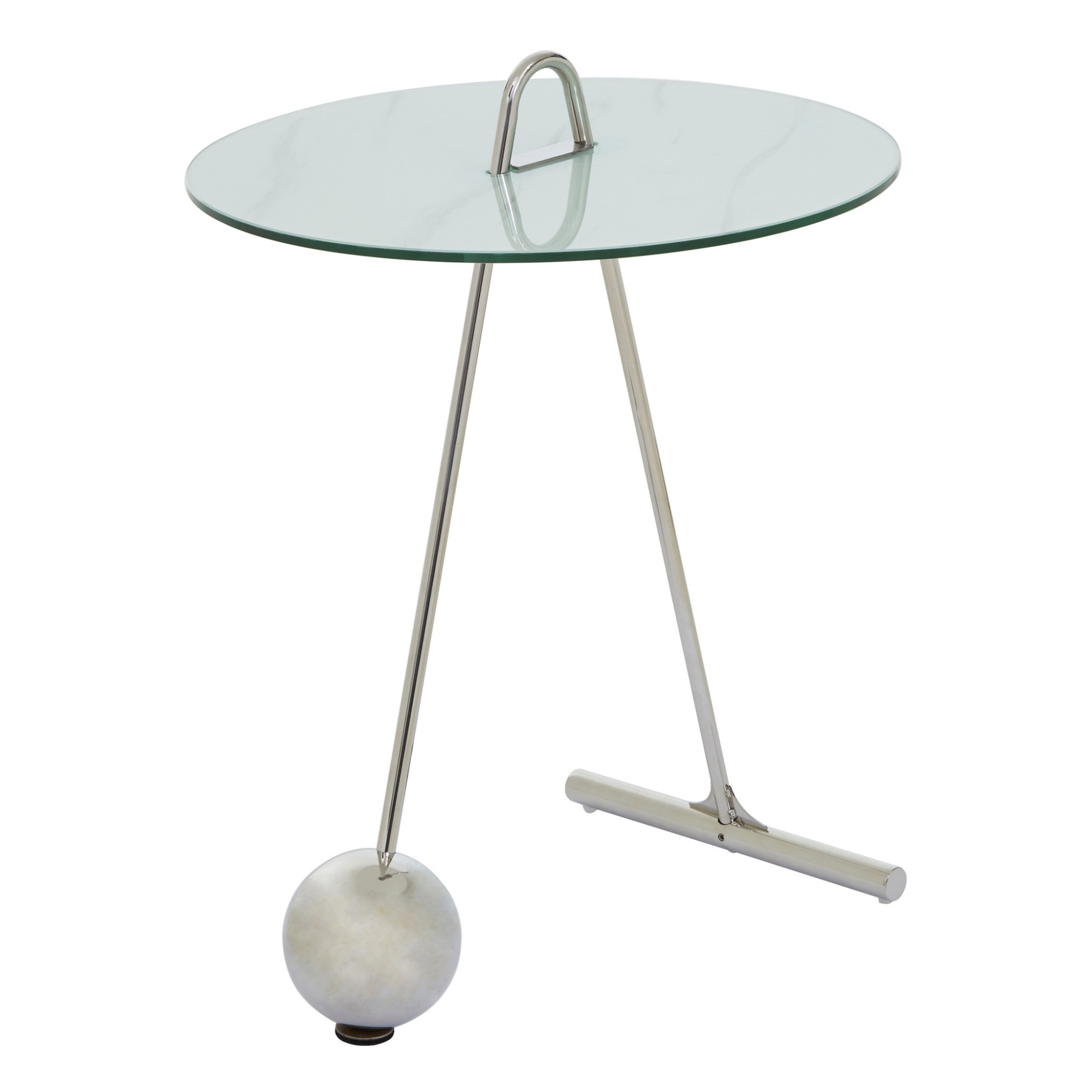 Orsina Oria Marble Effect Glass Top Side Table – White & Chrome
