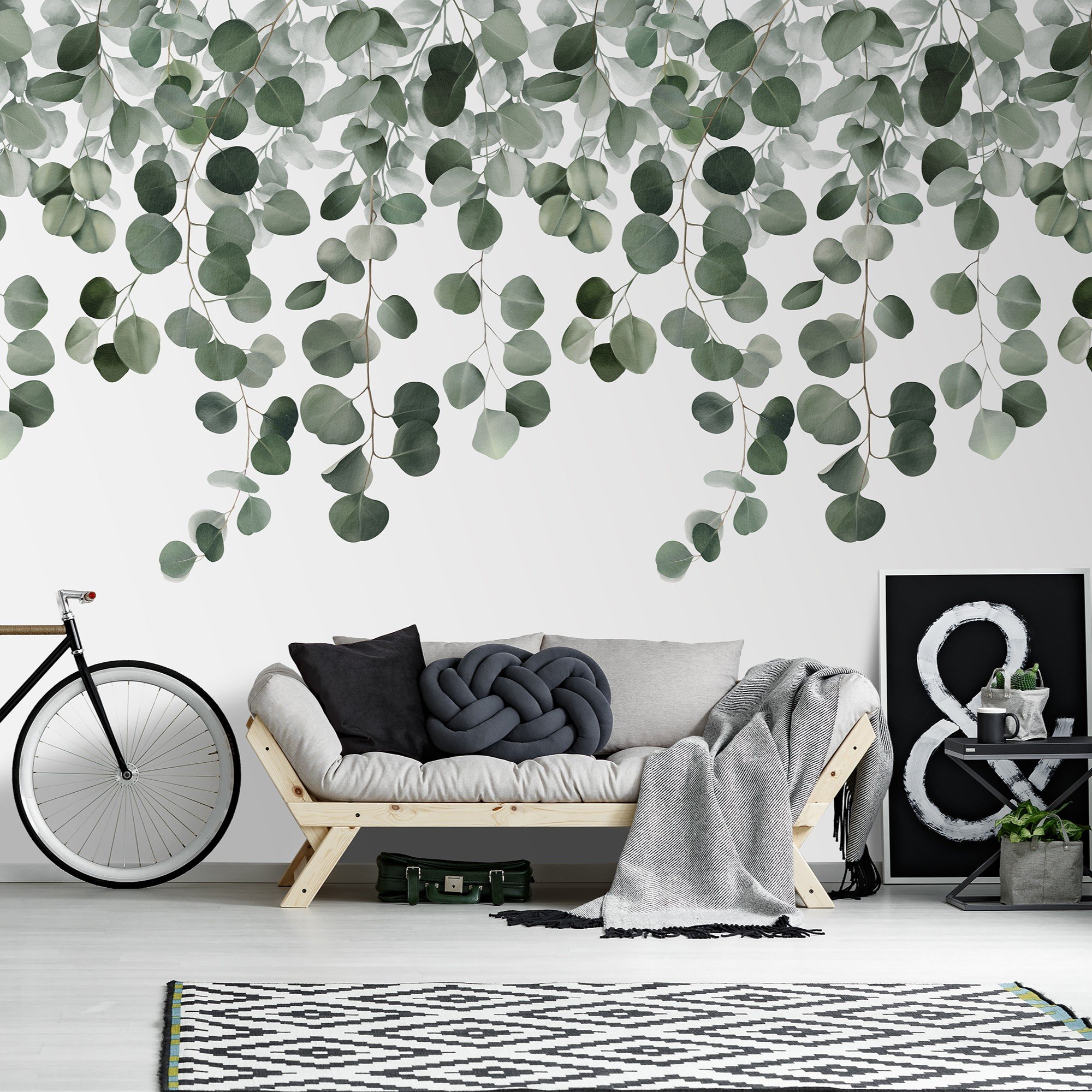 Grandeco Icarus Cascading Leaf 3 Lane Repeatable Wallpaper Mural   - Green