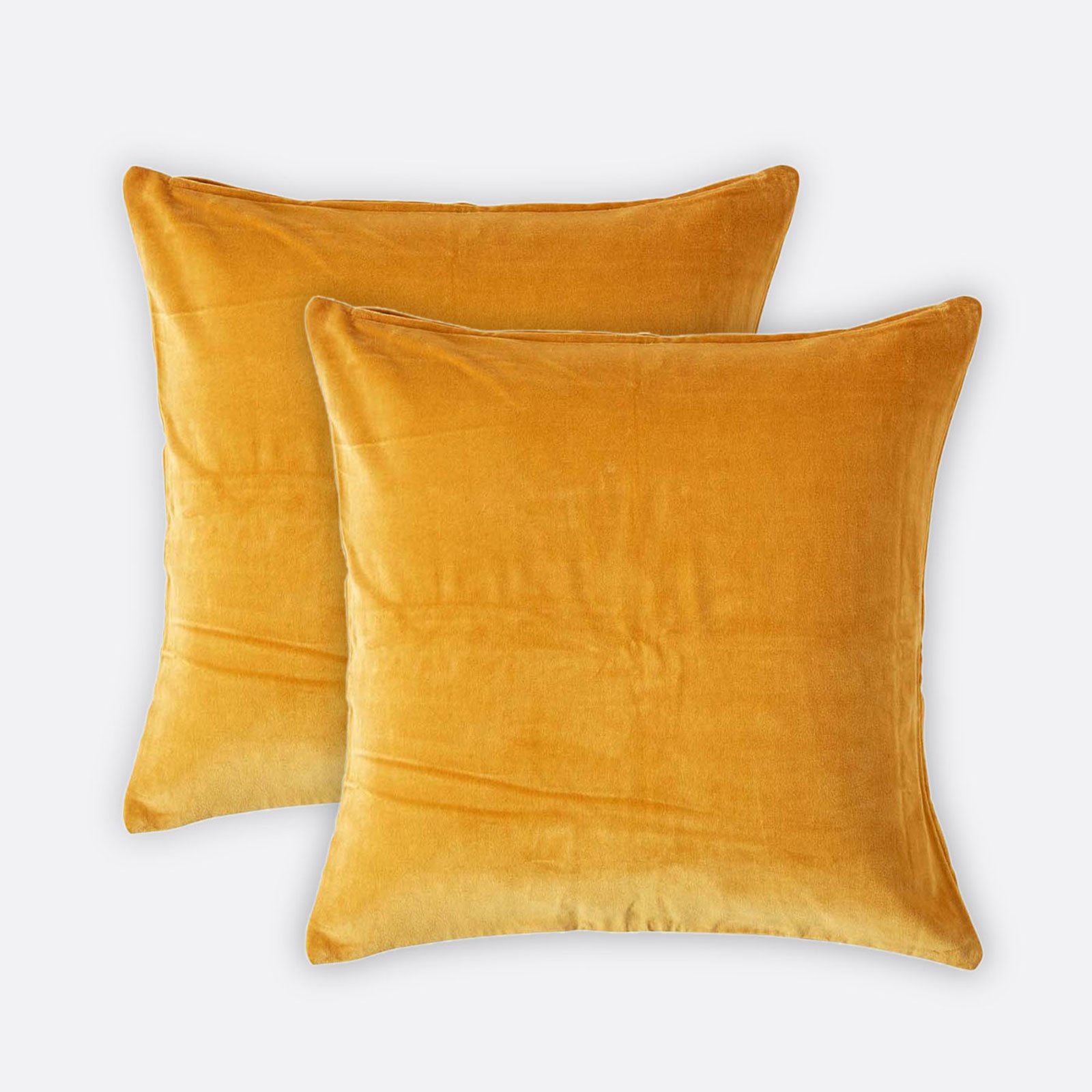 Homescapes Mustard Set of 2 Cotton Velvet Cushion Cover - 40 x 40 cm