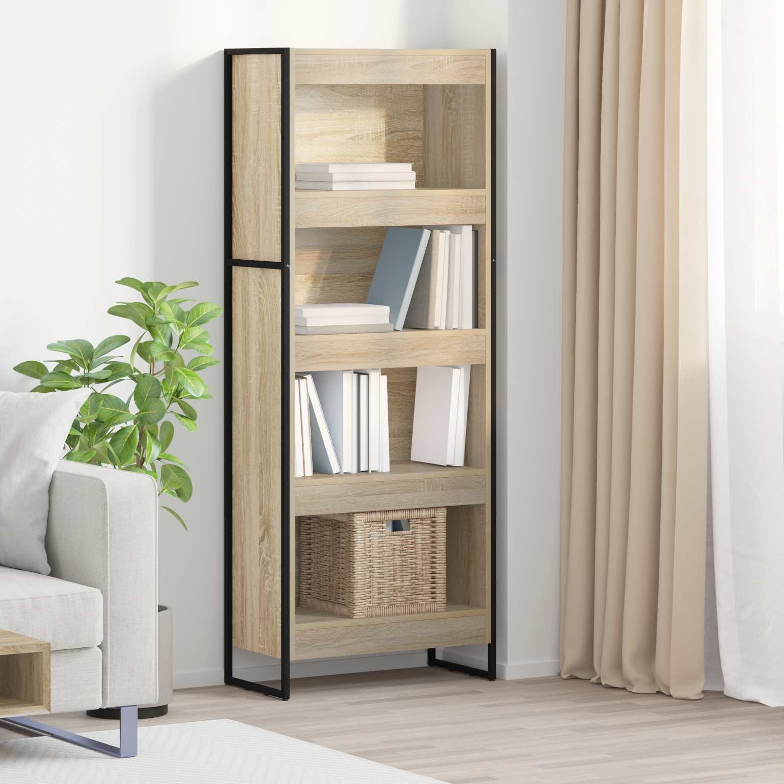 Walplus Engineered Wood Book Cabinet - Light Oak - 60 x 30 x 155 cm