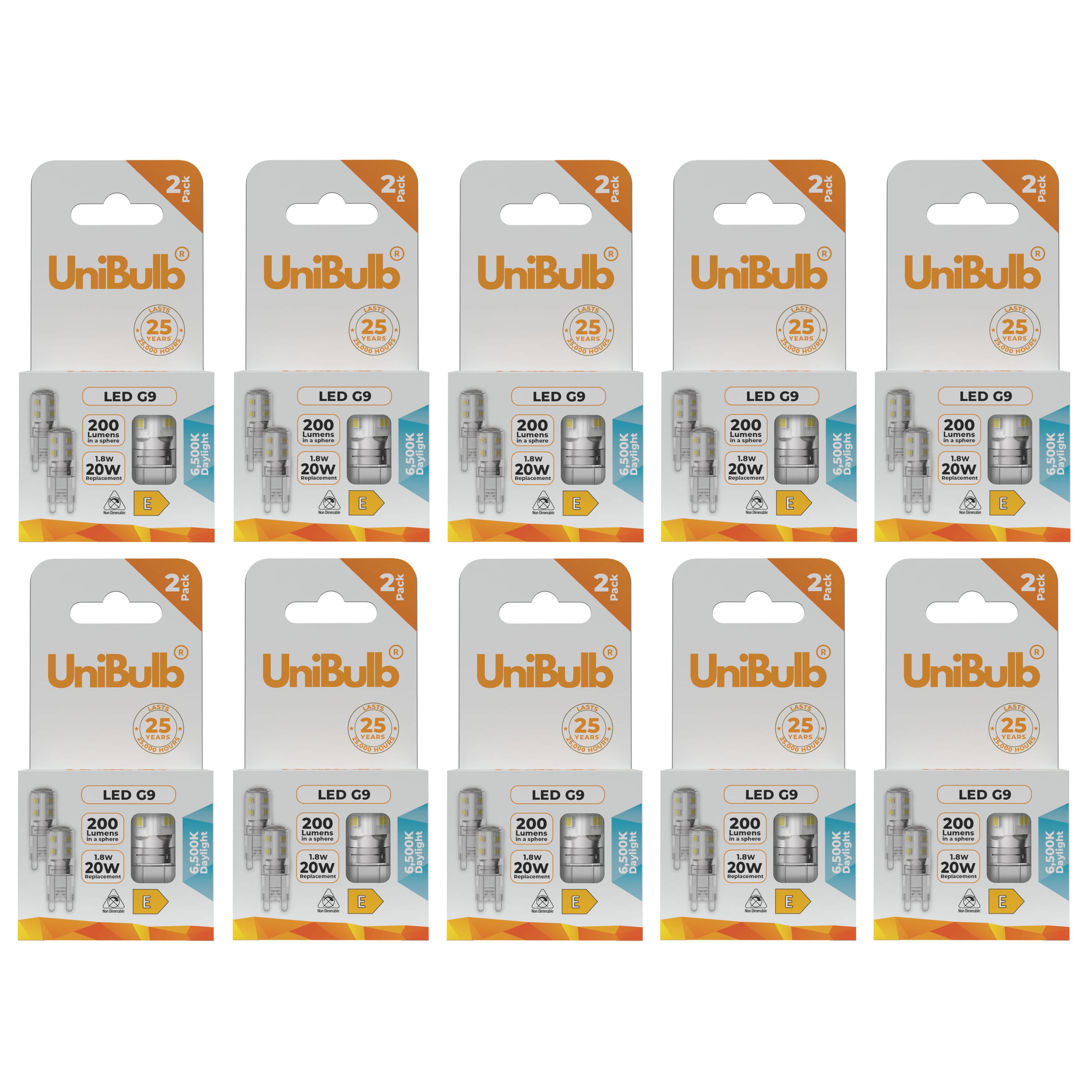UniBulb 1.8W LED Daylight Capsule G9 Light Bulb - Pack of 20