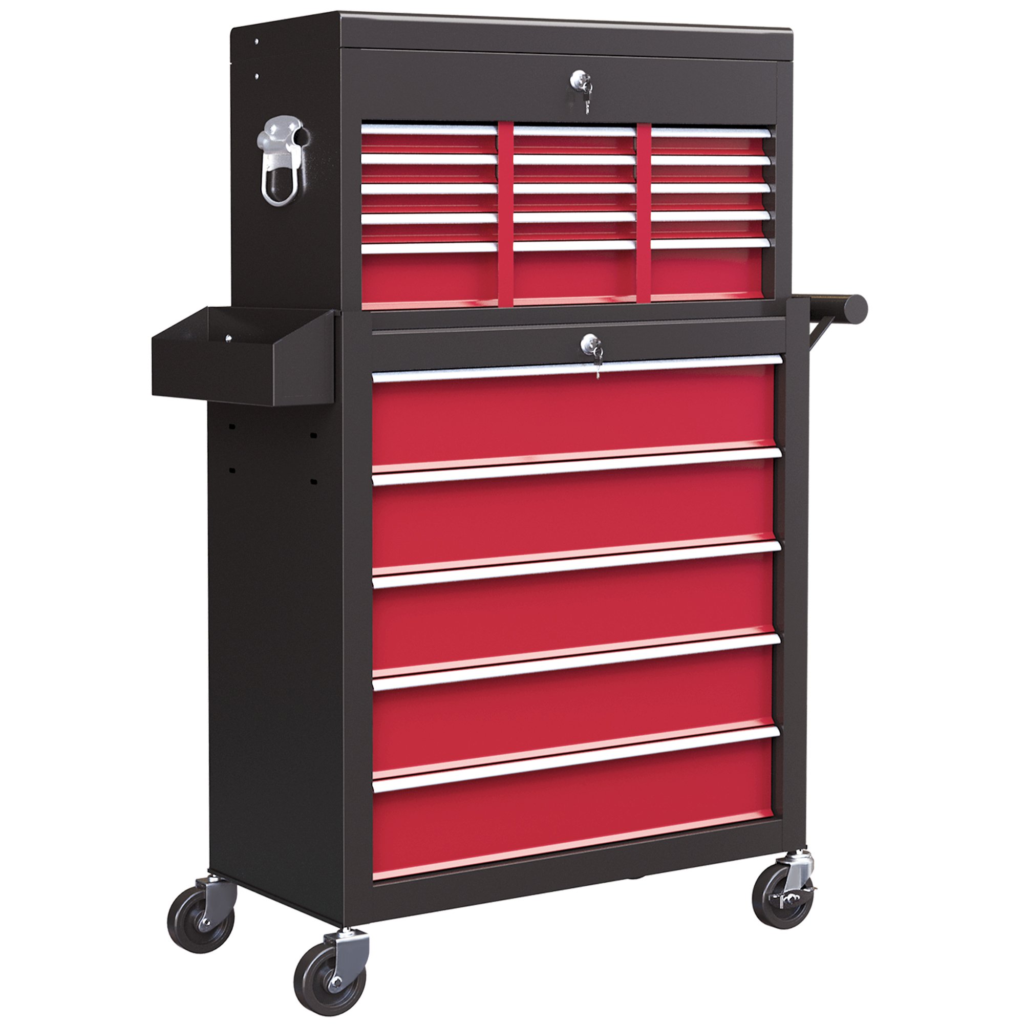HOMCOM 14 Drawer Rolling Tool Cabinet with Pegboard and Side Rack - Red