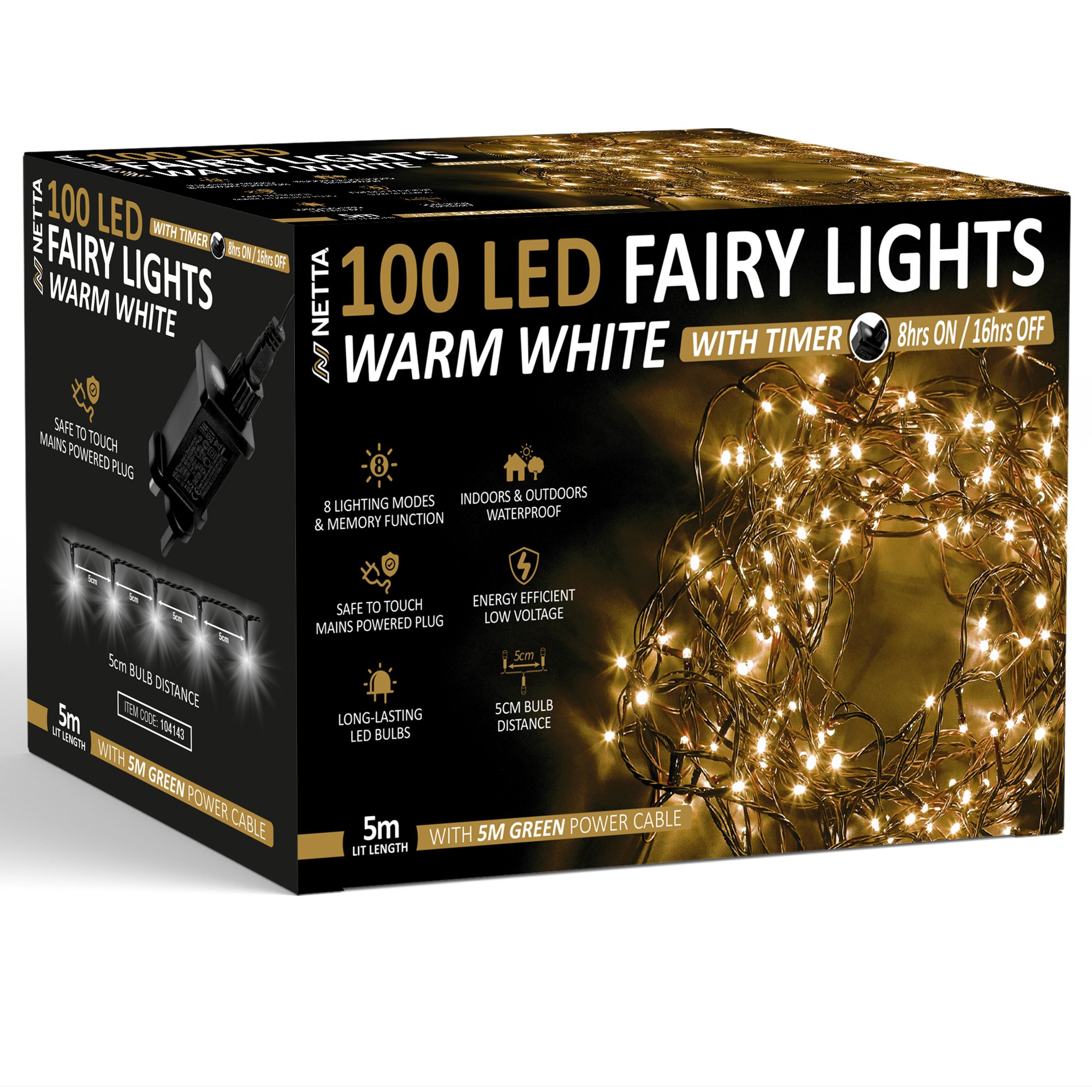 NETTA 100 LED 5m Christmas Fairy String Lights with Timer - Warm White