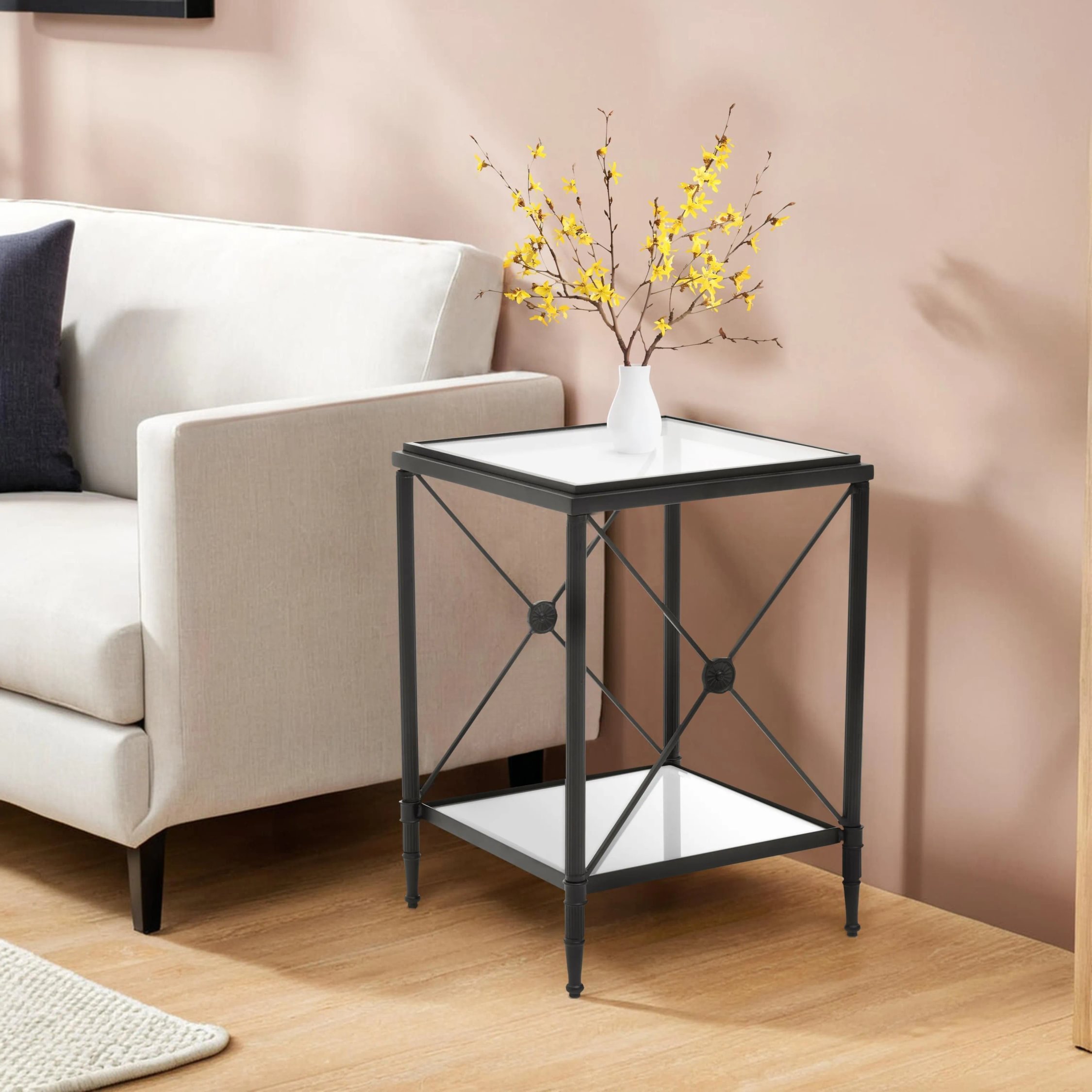 Orsina Glass and Metal Square Side Table - Black