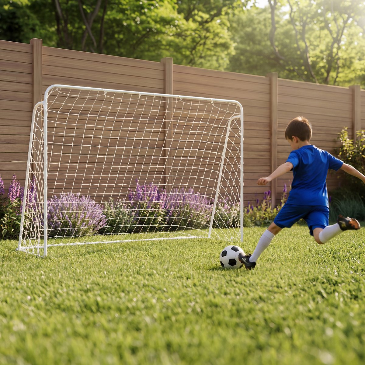 Charles Bentley 7ft x 5ft Metal Football Goal Posts & Net - White