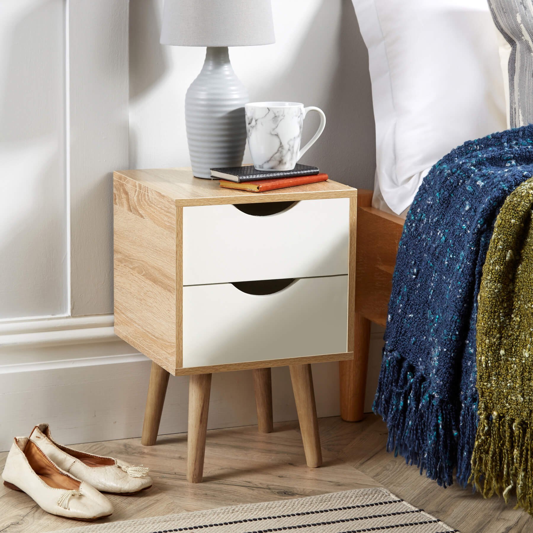 Home Source Boden 2 Drawer Bedside Table - Oak