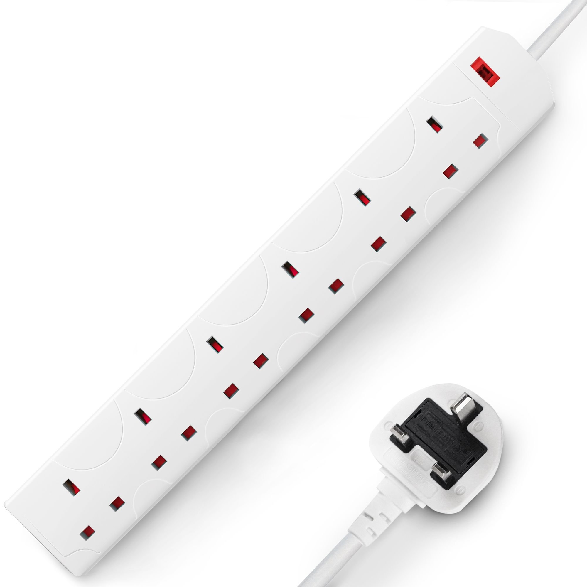 Desiretech 6 Gang Extension Lead - 1 Metre - White