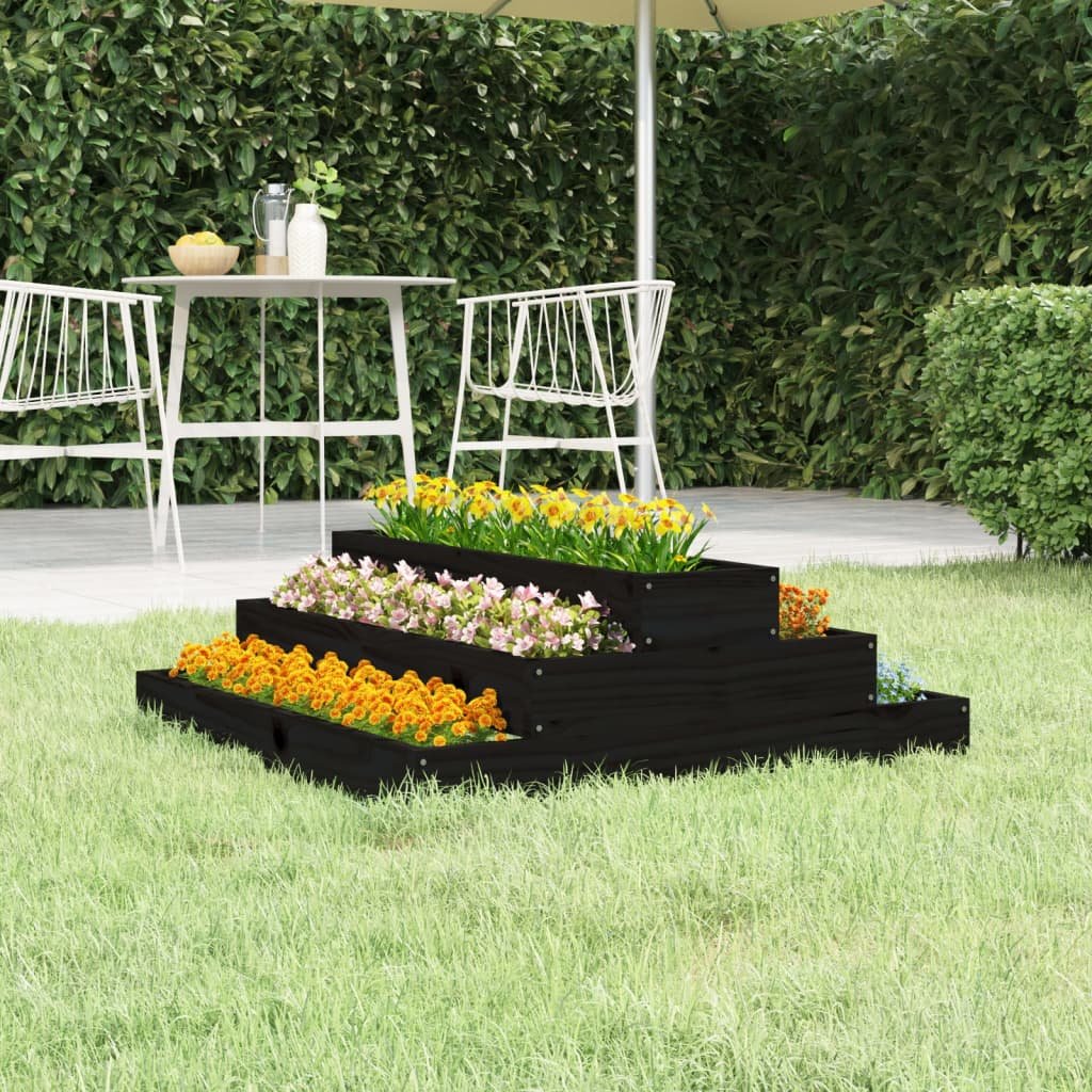 Walplus Wood Garden Planter - Black - 80 x 80 x 27 cm