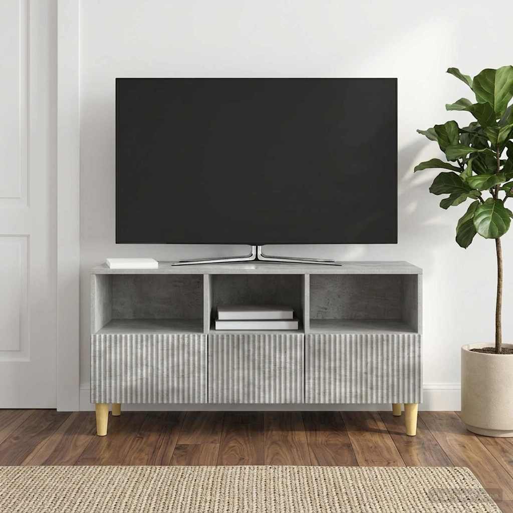 Walplus 3 Drawer Engineered Wood TV Cabinet - Concrete Grey - 102 x 34.5 x 50 cm
