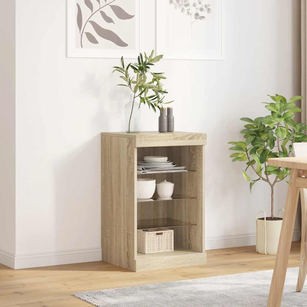 Walplus LED Engineered Wood Sideboard - Sonoma Oak - 41 x 37 x 67 cm
