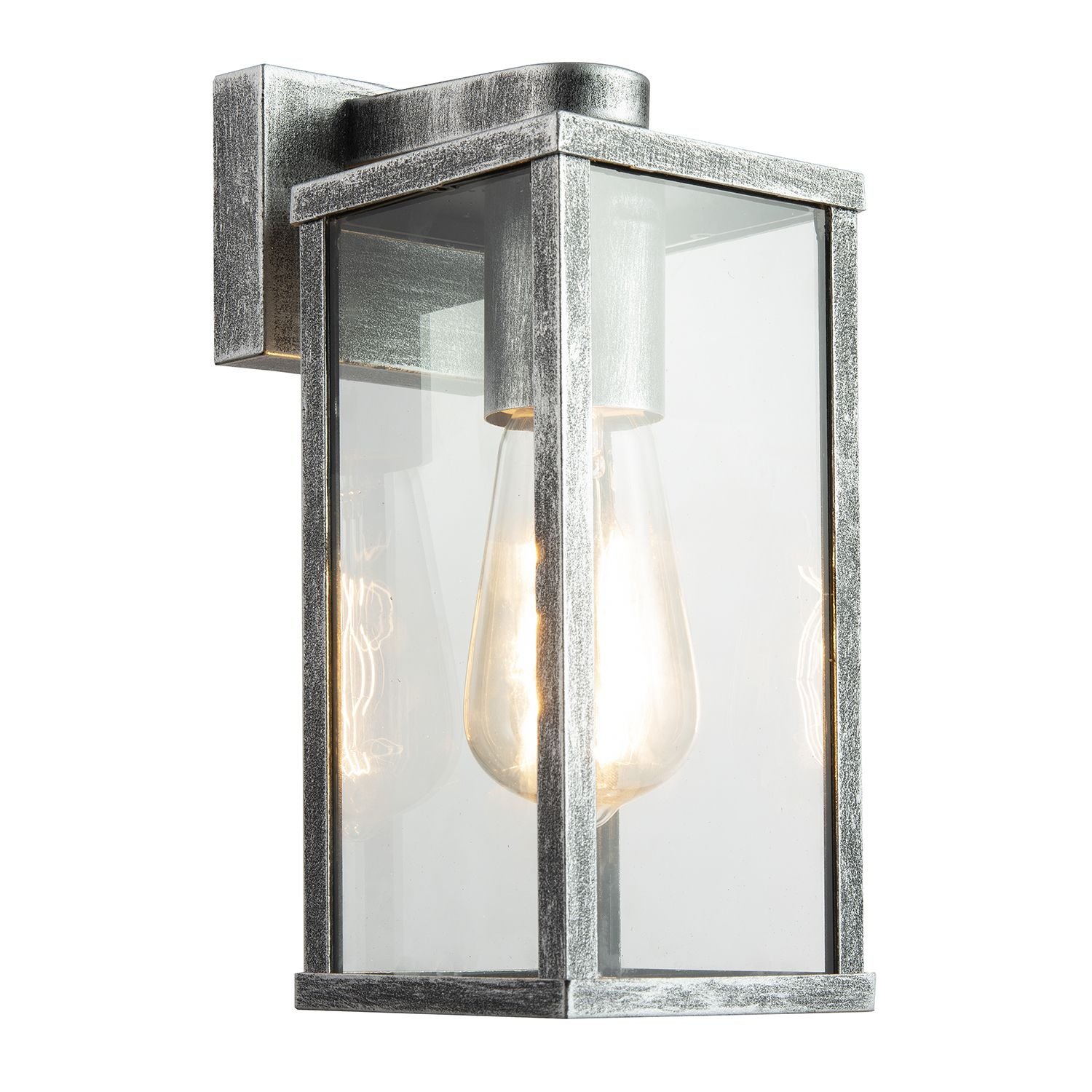 Happy Homewares Black Silver with Glass Sides Outdoor Wall Light - 11cm