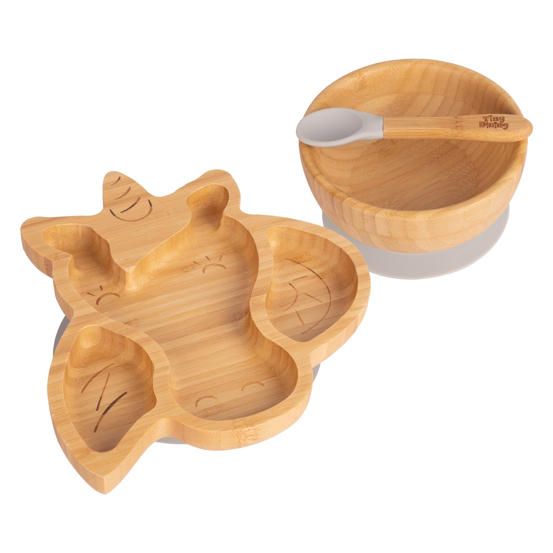 Tiny Dining Children's Bamboo Suction Unicorn Dinner Set - Grey