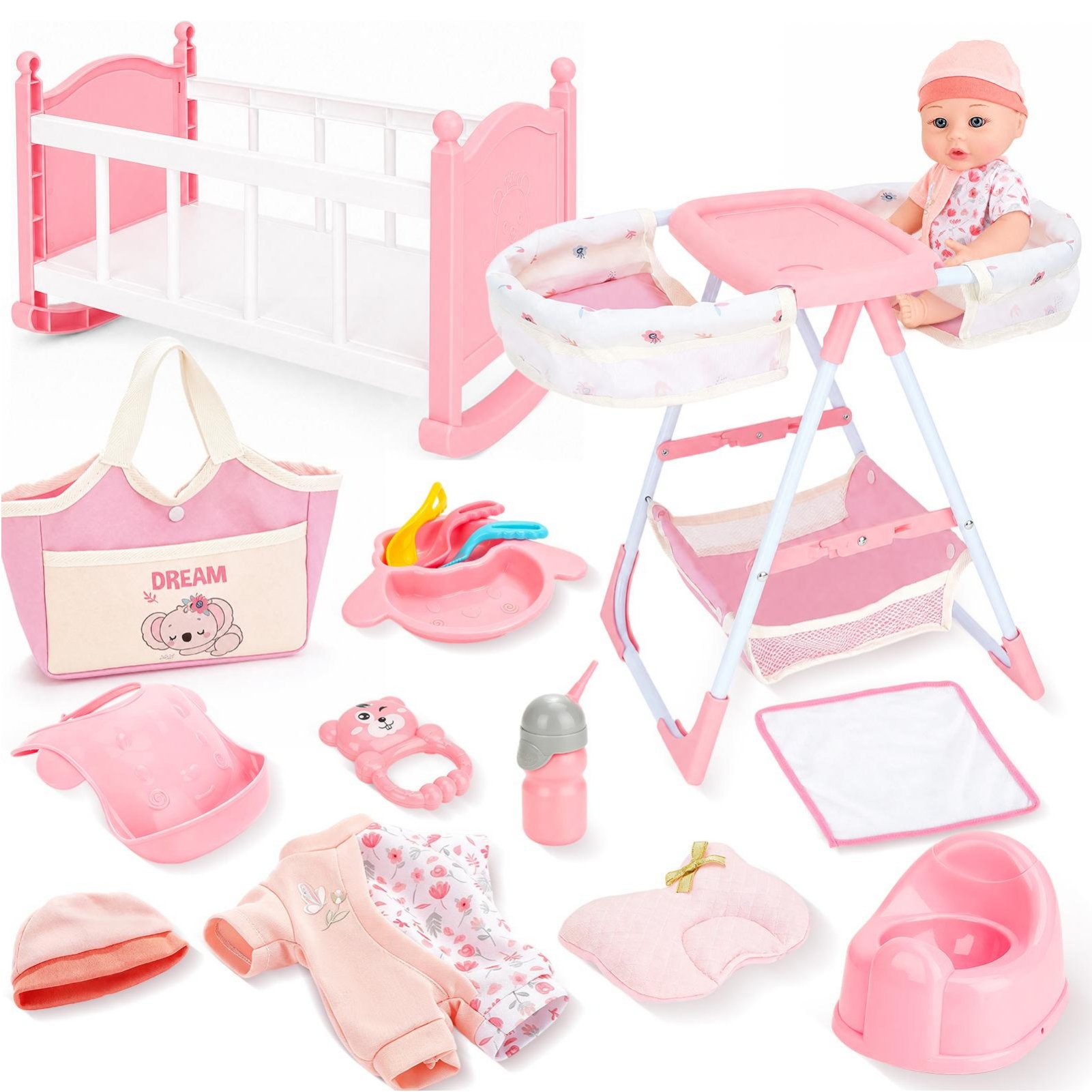 deAO Baby Doll Crib - Pink
