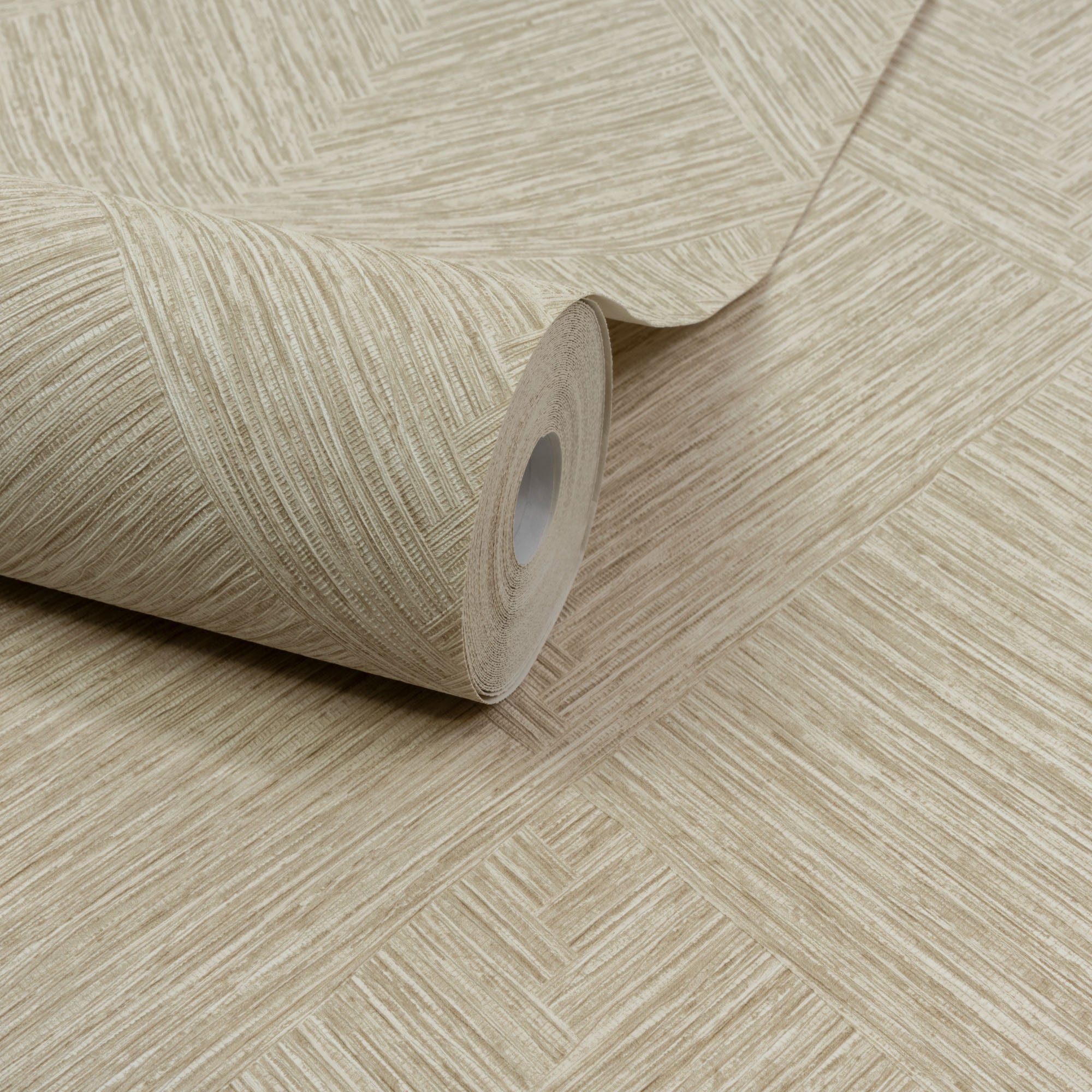 Grandeco Boutique Loni Geometric Natural Weave Luxury Embossed Wallpaper - Oat
