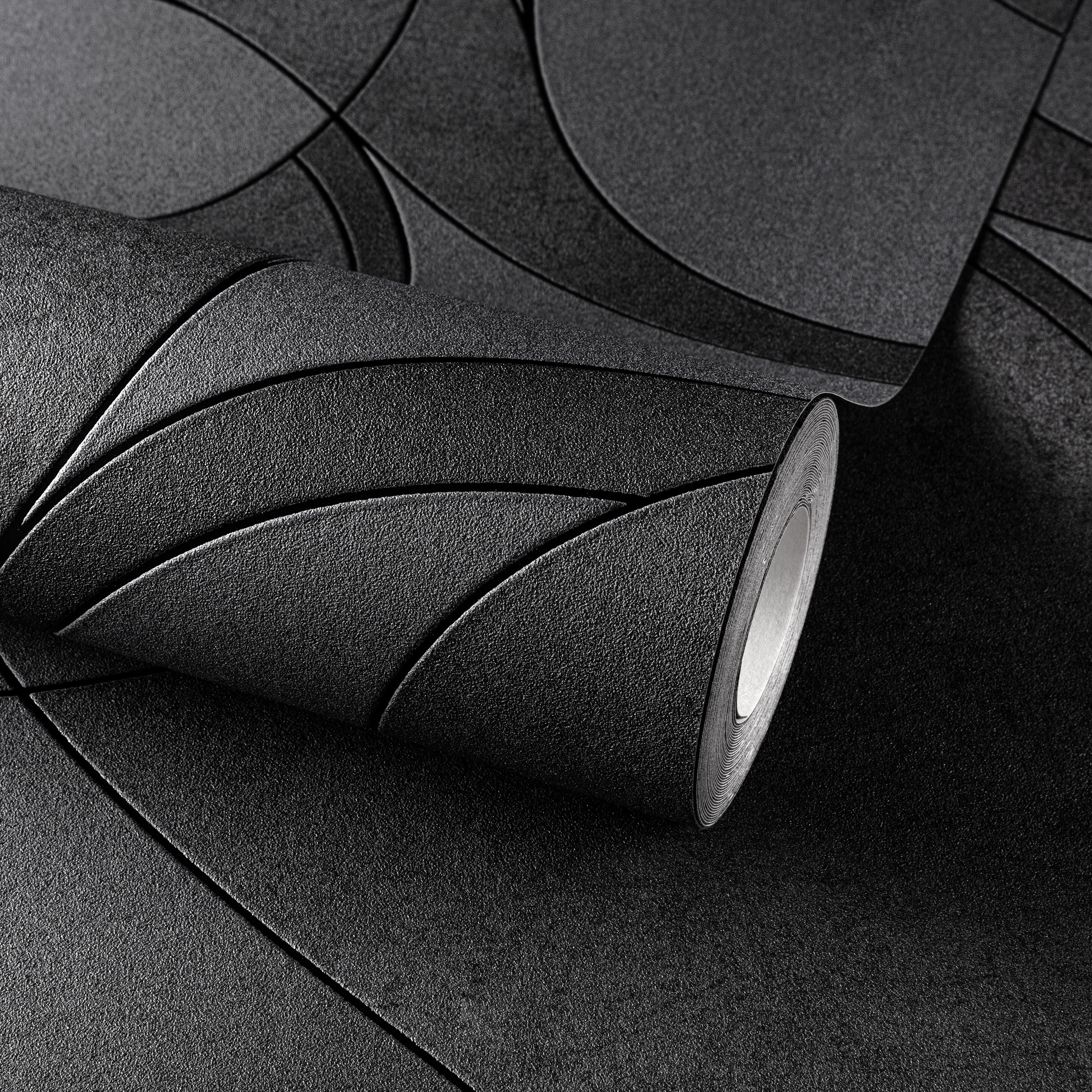 Grandeco Linares Blown Vinyl Textured Wallpaper - Black