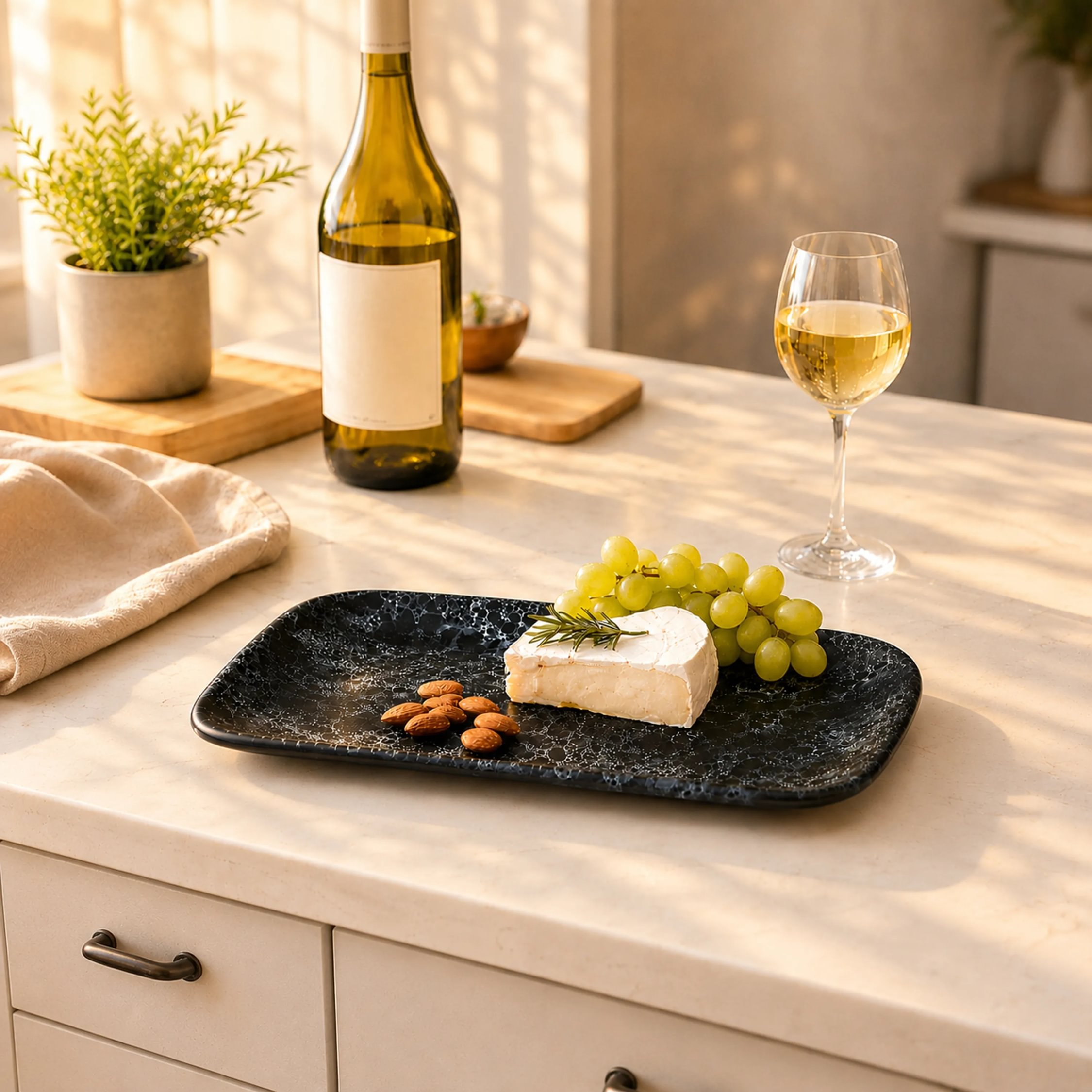 Orsina Hygge Large Marble Effect Serving Platter - Black