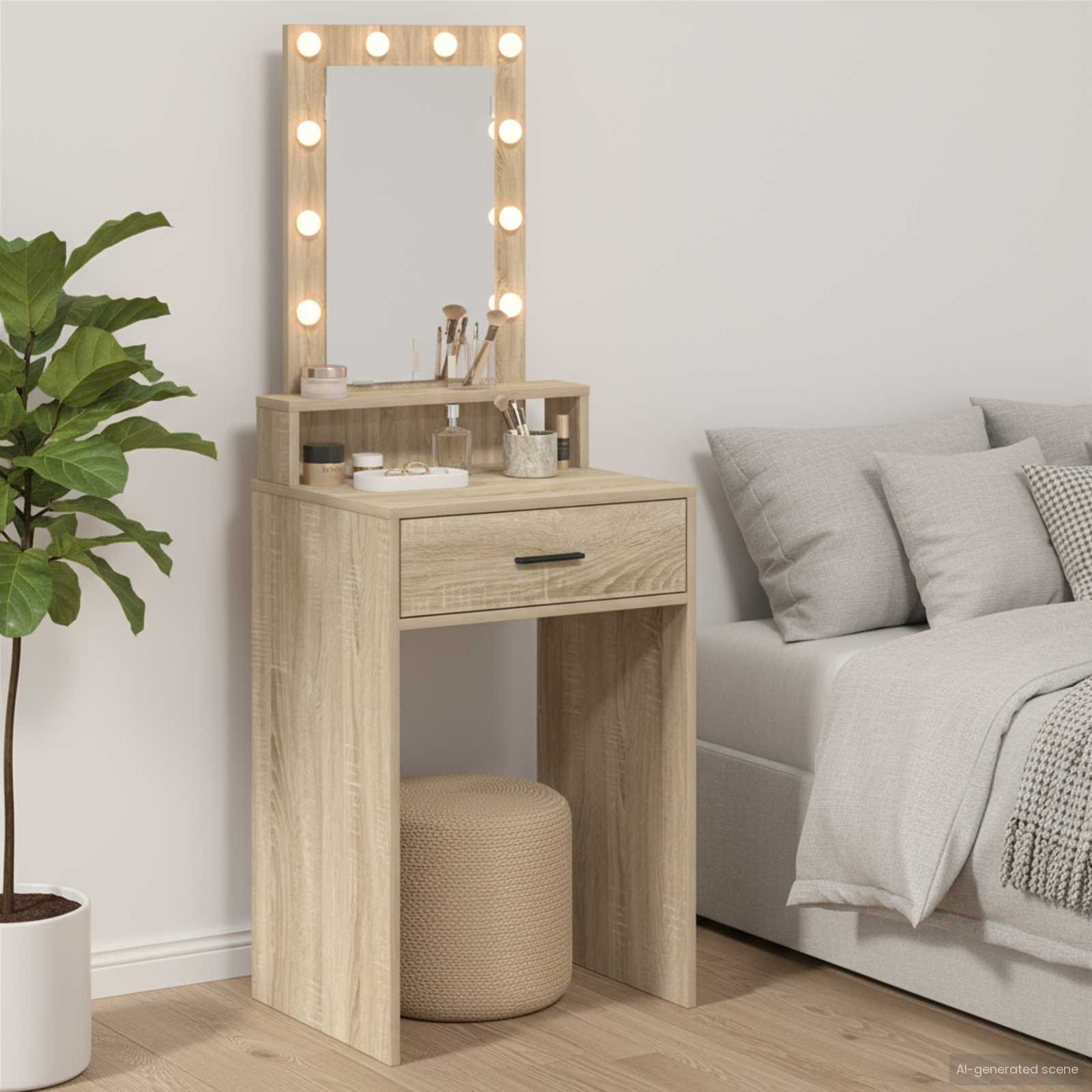 Walplus 2 Drawer Wood Dressing Table Open Shelf - Sonoma Oak - 50 x 41 x 135 cm