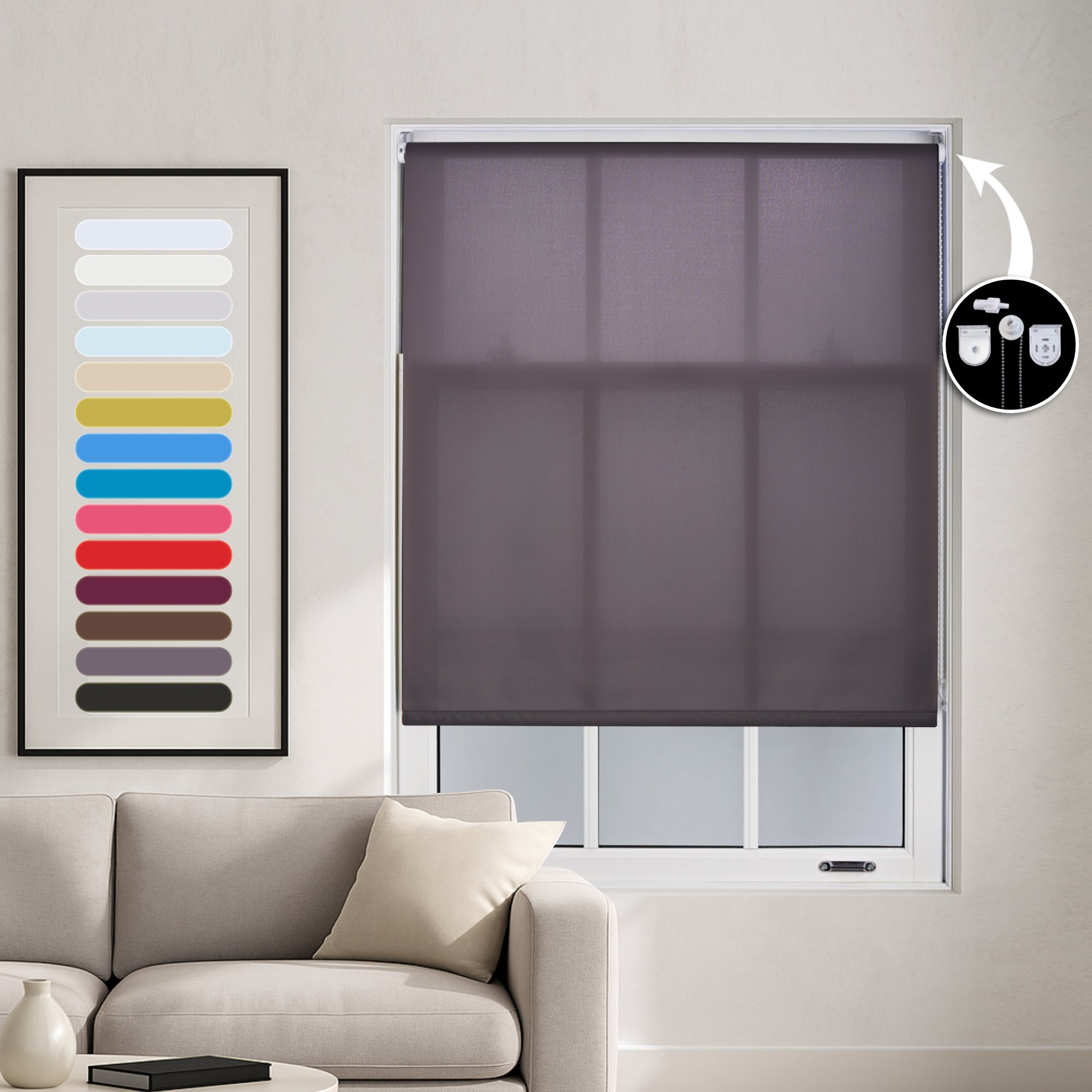 Furnished Dark Grey Daylight Roller Blind Metal Fittings - 90 x 165cm