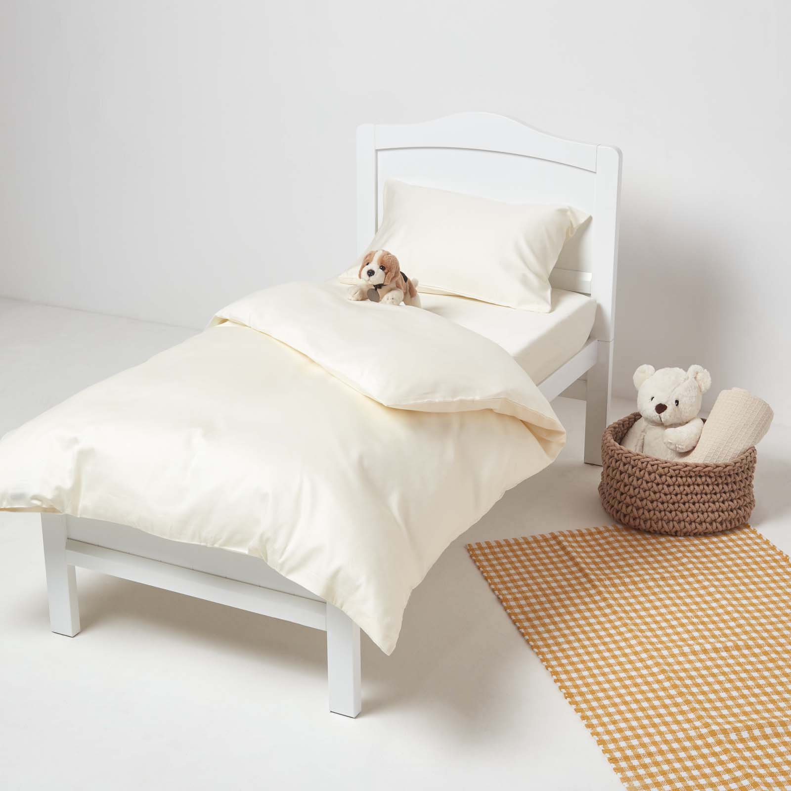 Homescapes Organic Cotton Sateen Cot Bed Duvet Cover Set - Cream