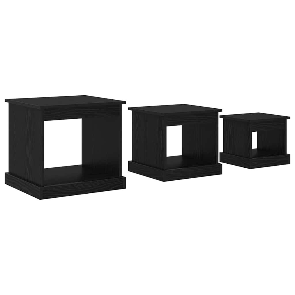 Walplus Pack of 3 Engineered Wood Coffee Table - Black Oak - 48 x 45 x 45 cm