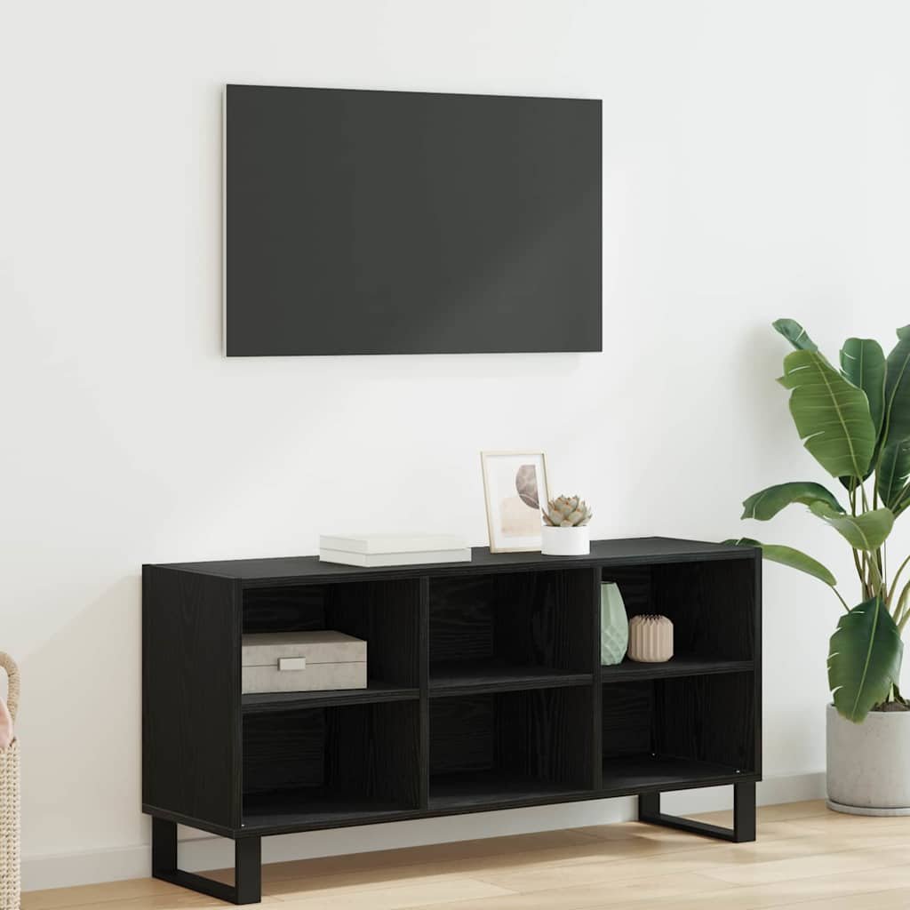 Walplus 6 Shelf Engineered Wood TV Cabinet - Black Oak - 103.5 x 30 x 50 cm