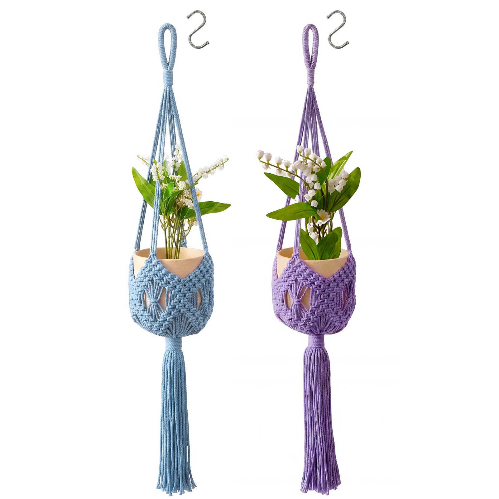 deAO Hanging Plant Holder Cotton 2pc - Blue & Purple