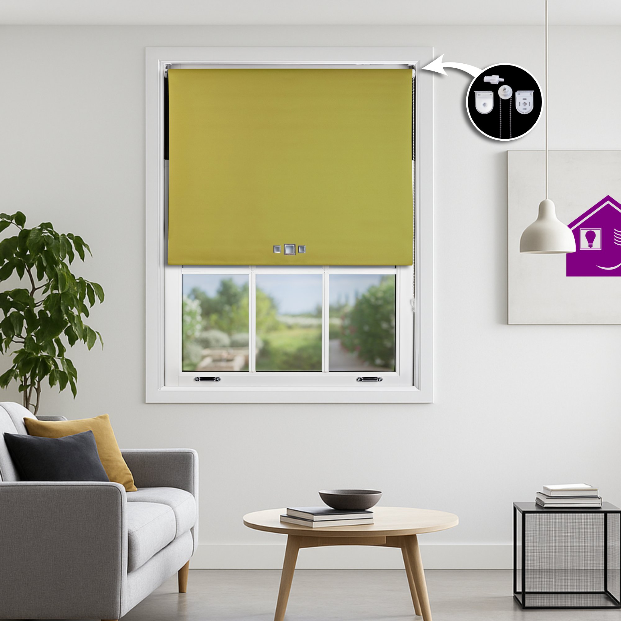 Furnished Green Blackout Roller Blind Triple Square Eyelets - 55 x 165cm