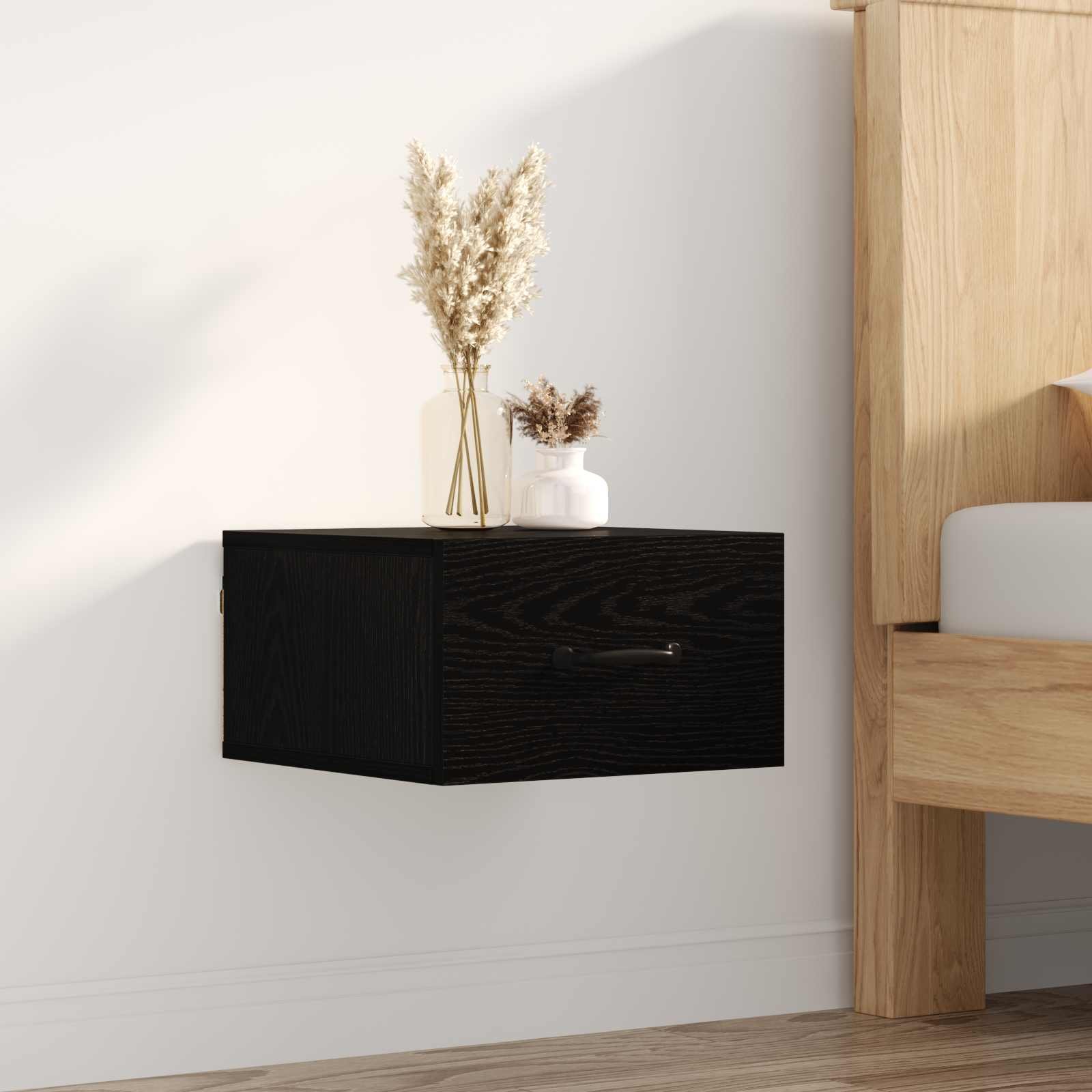 Walplus 1 Drawer Engineered Wood Nightstand - Black Oak - 35 x 35 x 20 cm