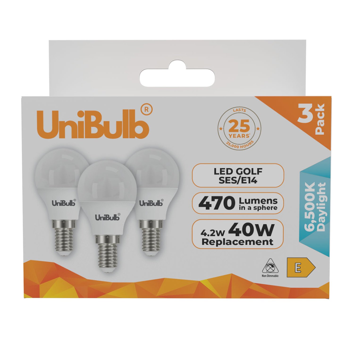 UniBulb 4.2W LED Daylight Golf Ball E14 Light Bulb - 3 Pack