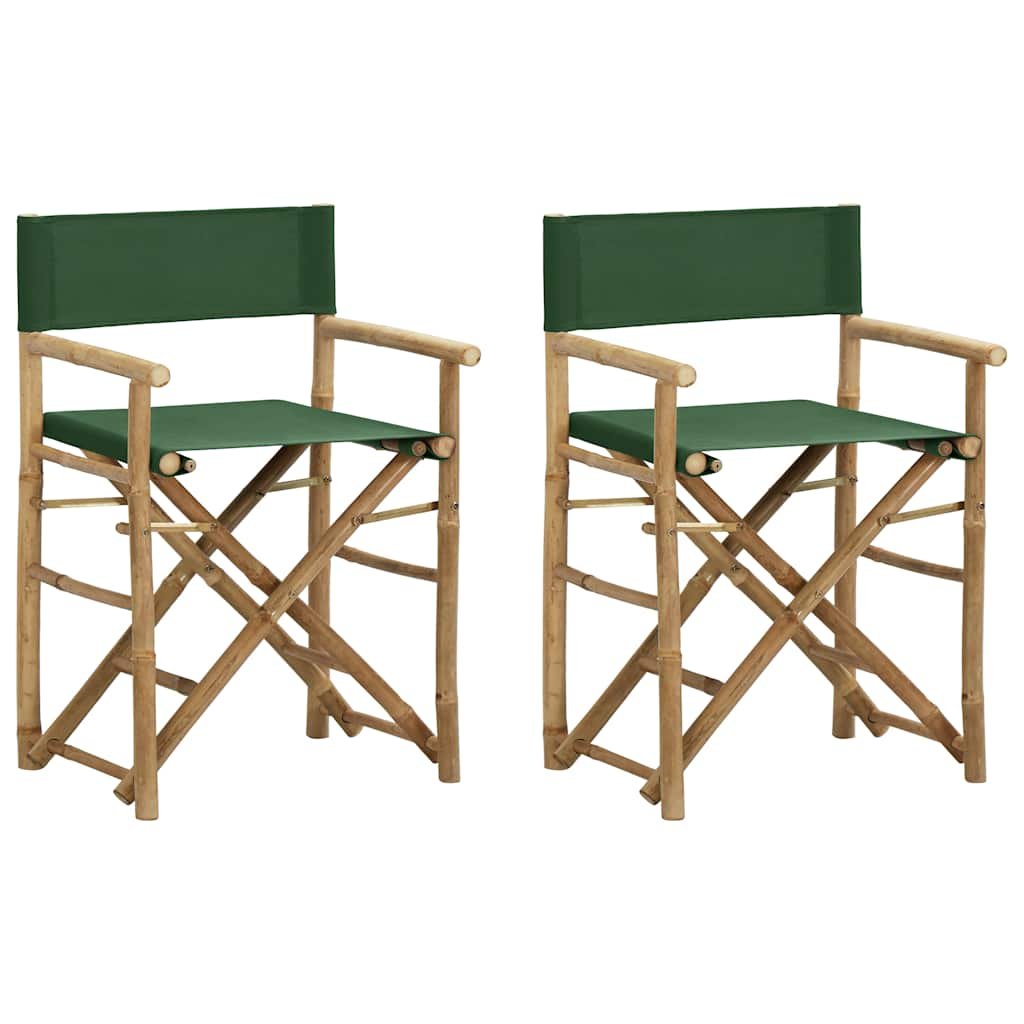 Walplus 2 Piece Bamboo Folding Directors Chairs - Green - 60 x 45 x 88 cm