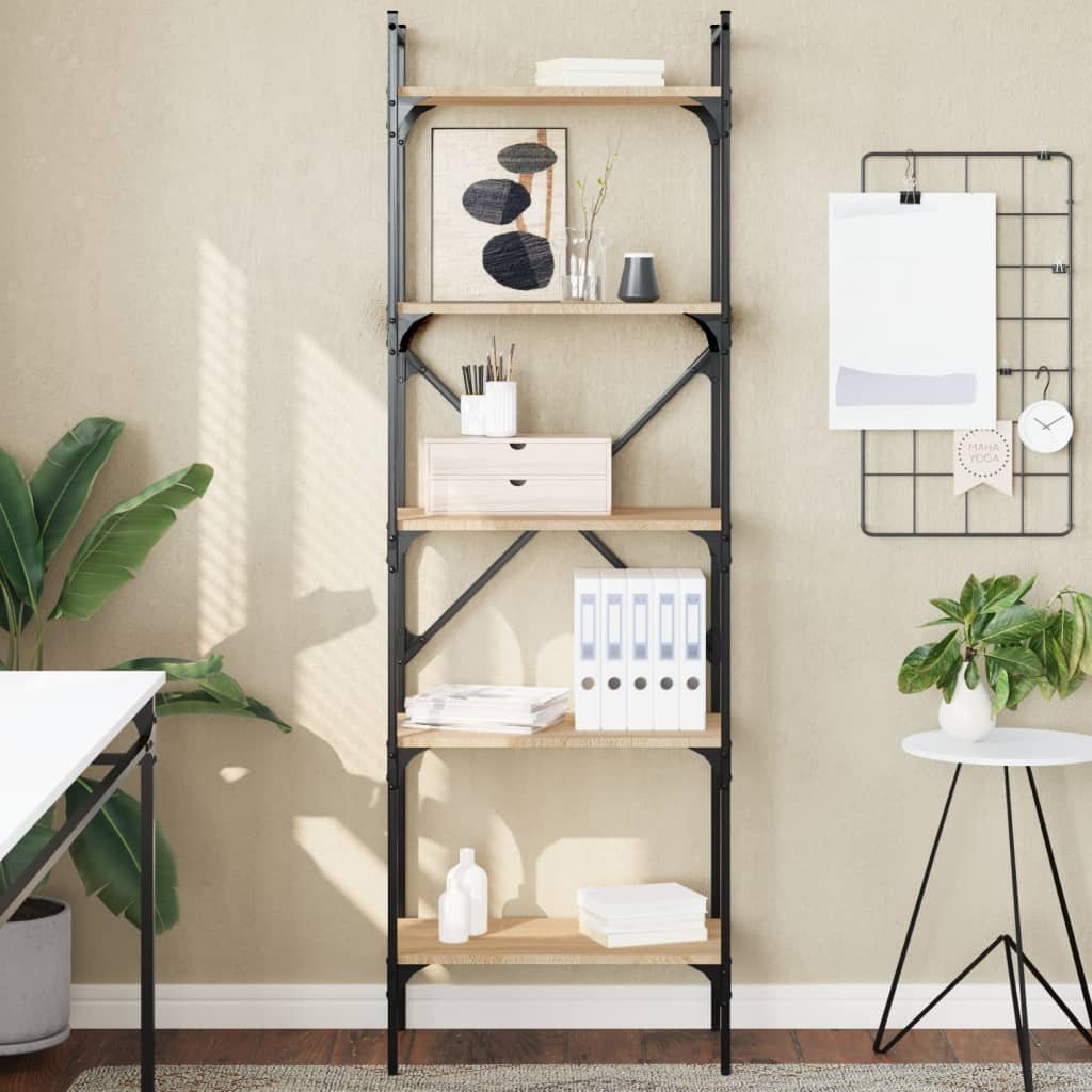 Walplus 5 Tier Engineered Wood Bookcase - Light Oak - 56 x 31.5 x 174 cm