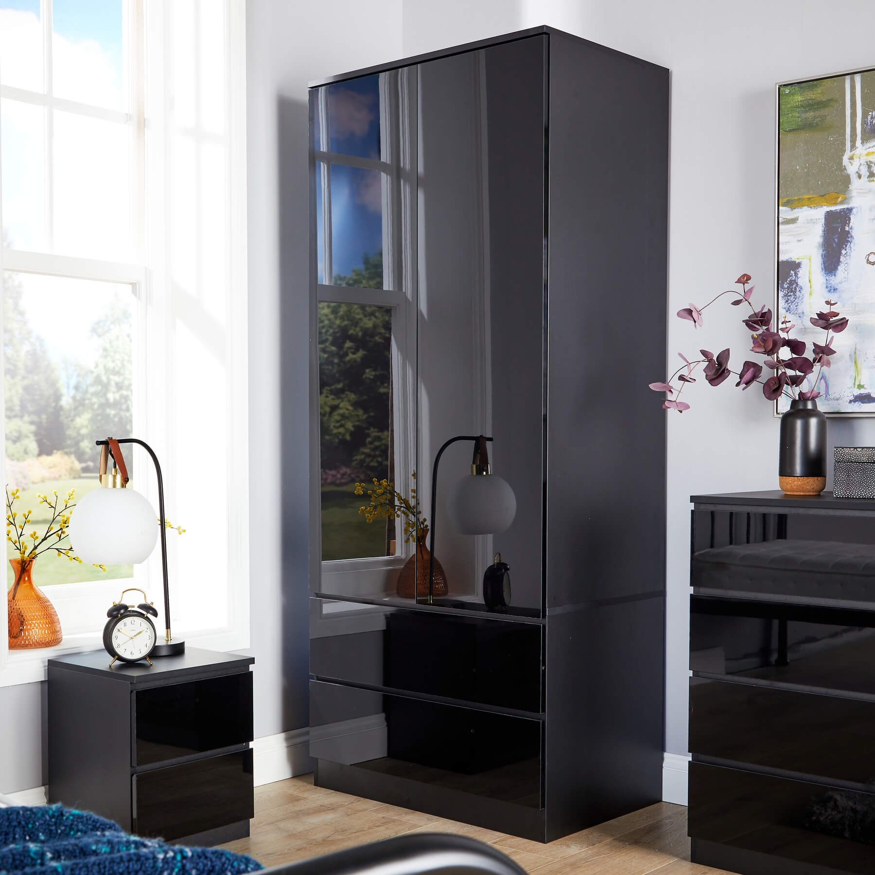 Home Source Lugano 2 Door 2 Drawer Wardrobe - Black
