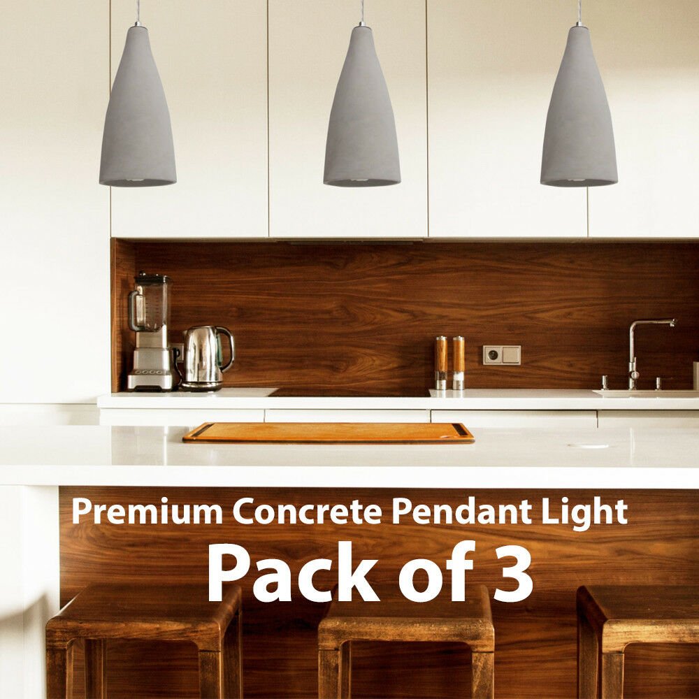 Loops Direct Pack of 3 Concrete Ceiling Pendant Light - Grey